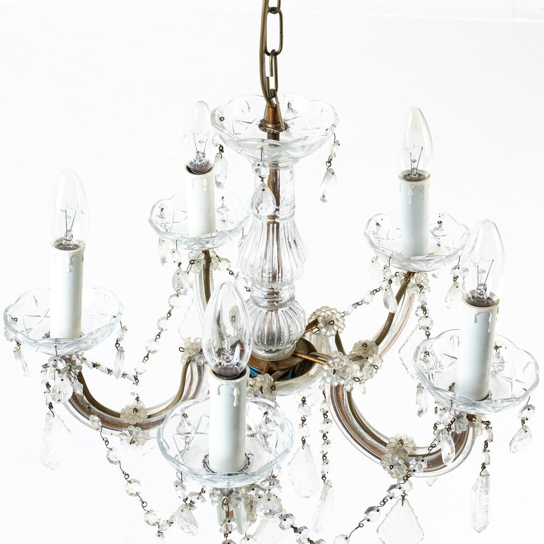 Plated Antique Crystal CEILING LAMP Pendant Venetian Style Hollywood Regency Chandelier For Sale