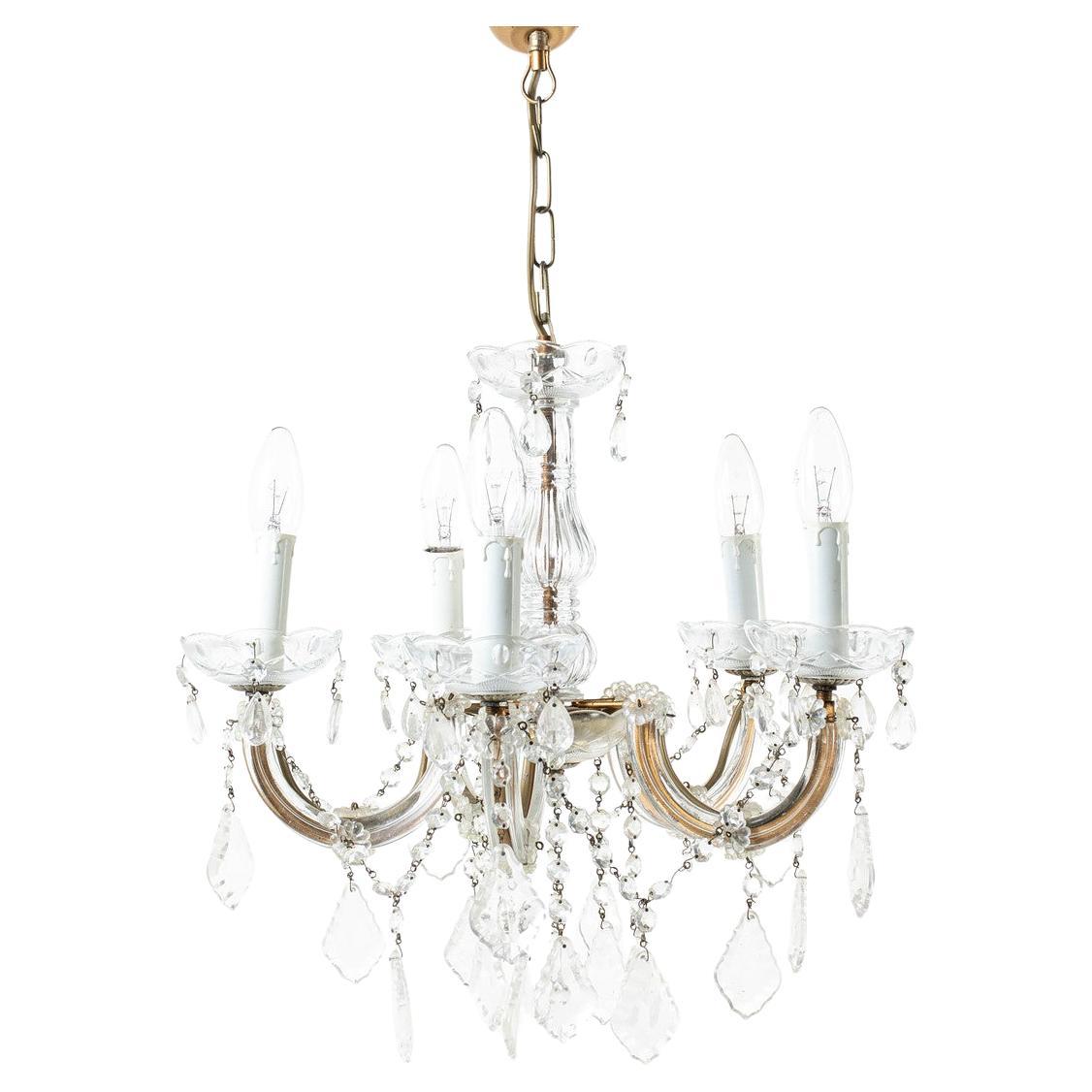 Antique Crystal CEILING LAMP Pendant Venetian Style Hollywood Regency Chandelier For Sale