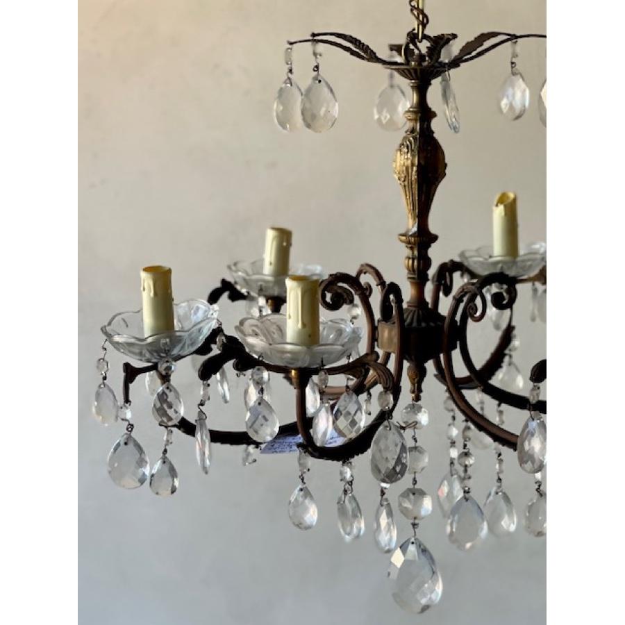Brass Antique Crystal Chandelier, 19th Century For Sale