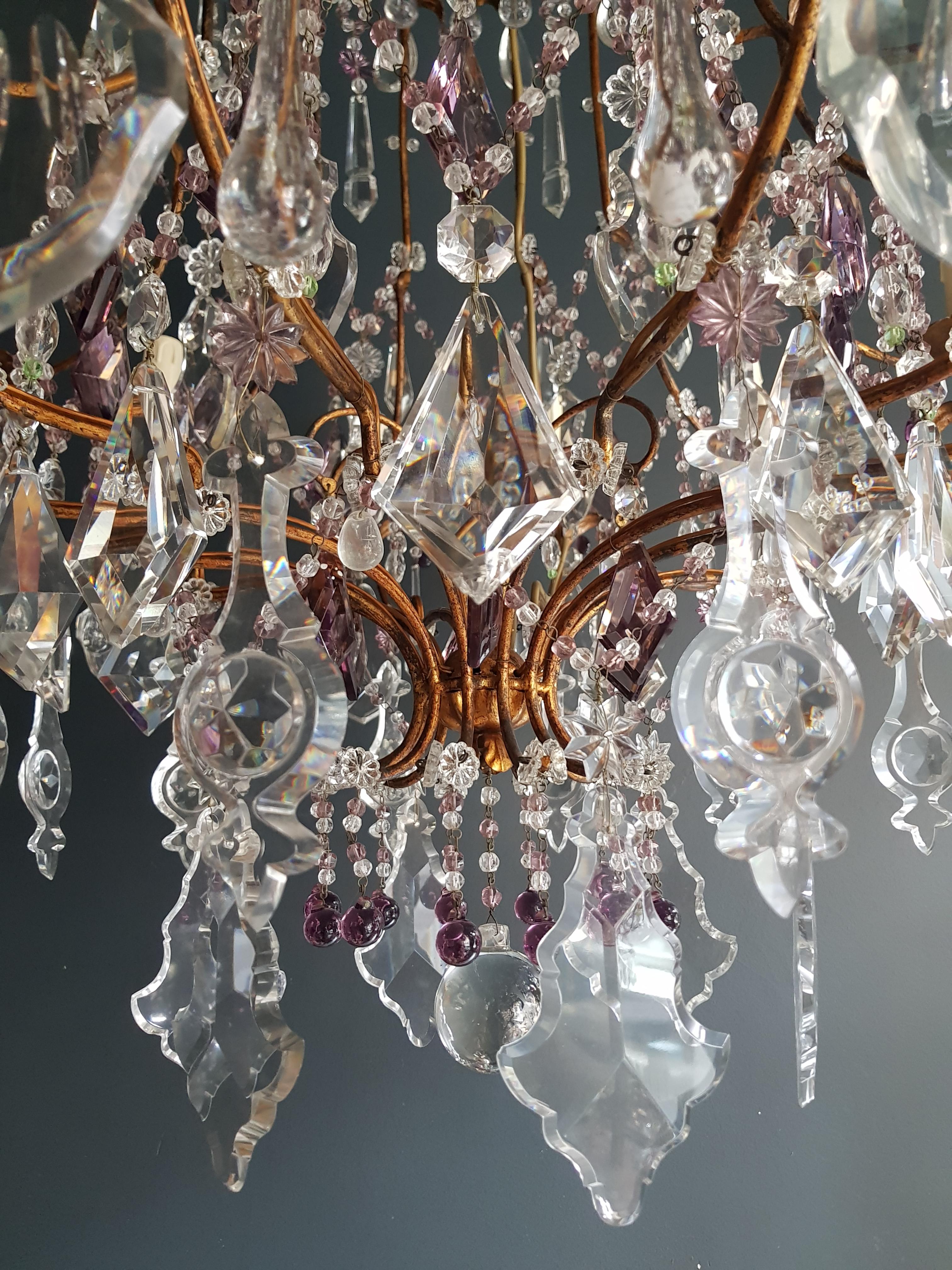 Italian Antique Crystal Chandelier Ceiling Lamp Murano Florentiner Lustre Art Nouveau