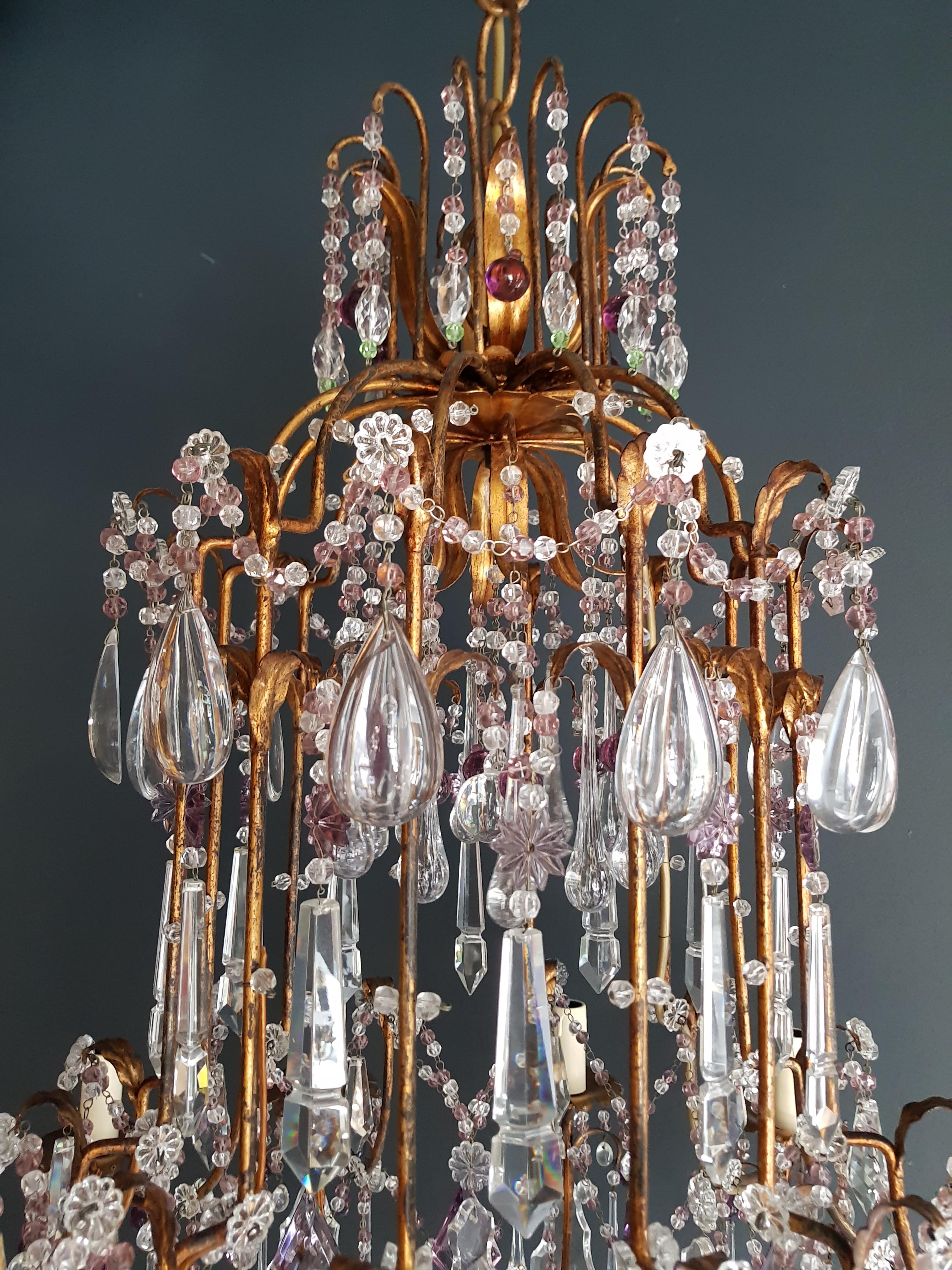 Hand-Crafted Antique Crystal Chandelier Ceiling Lamp Murano Florentiner Lustre Art Nouveau