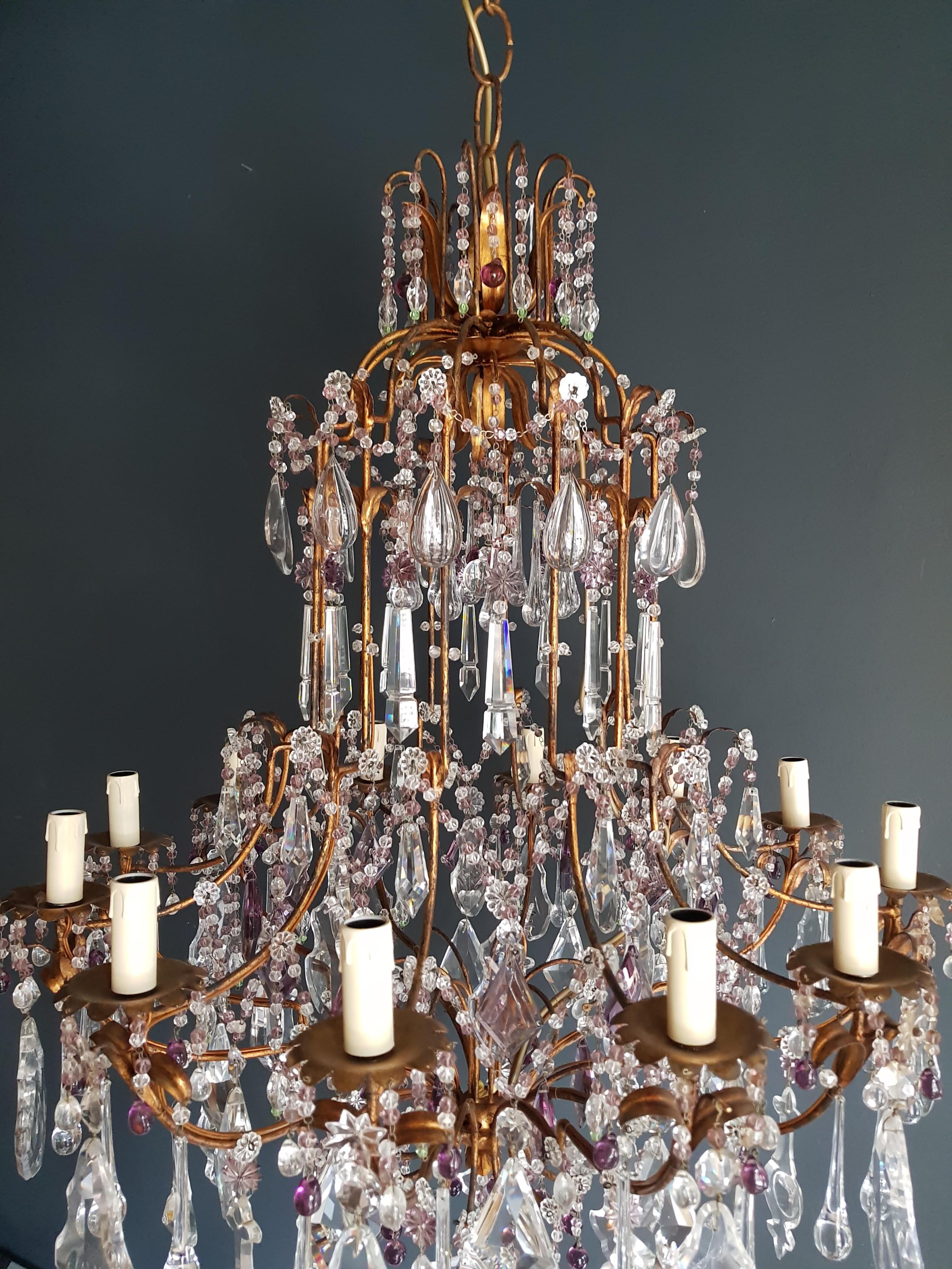 Antique Crystal Chandelier Ceiling Lamp Murano Florentiner Lustre Art Nouveau In Good Condition In Berlin, DE