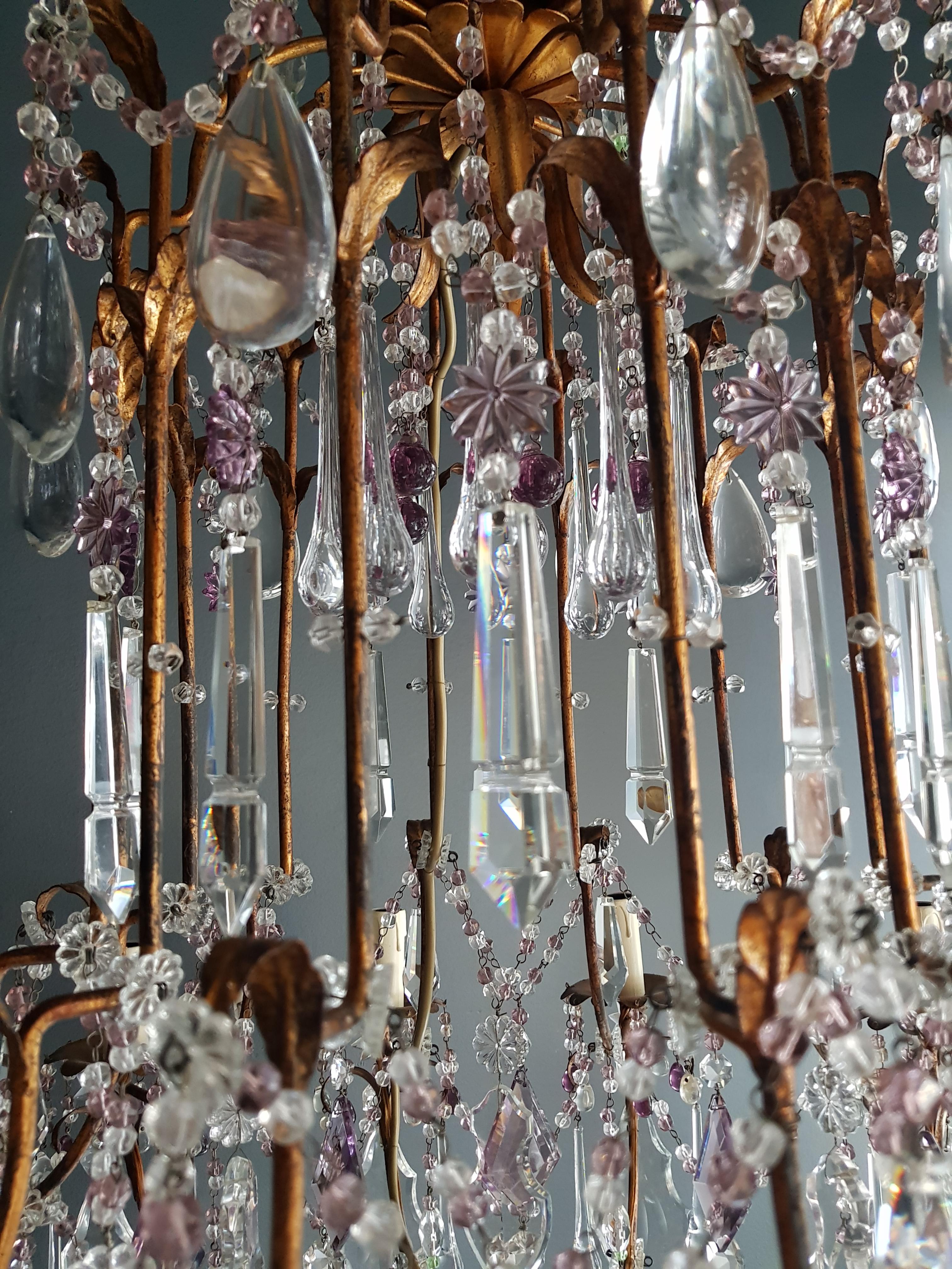 Early 20th Century Antique Crystal Chandelier Ceiling Lamp Murano Florentiner Lustre Art Nouveau