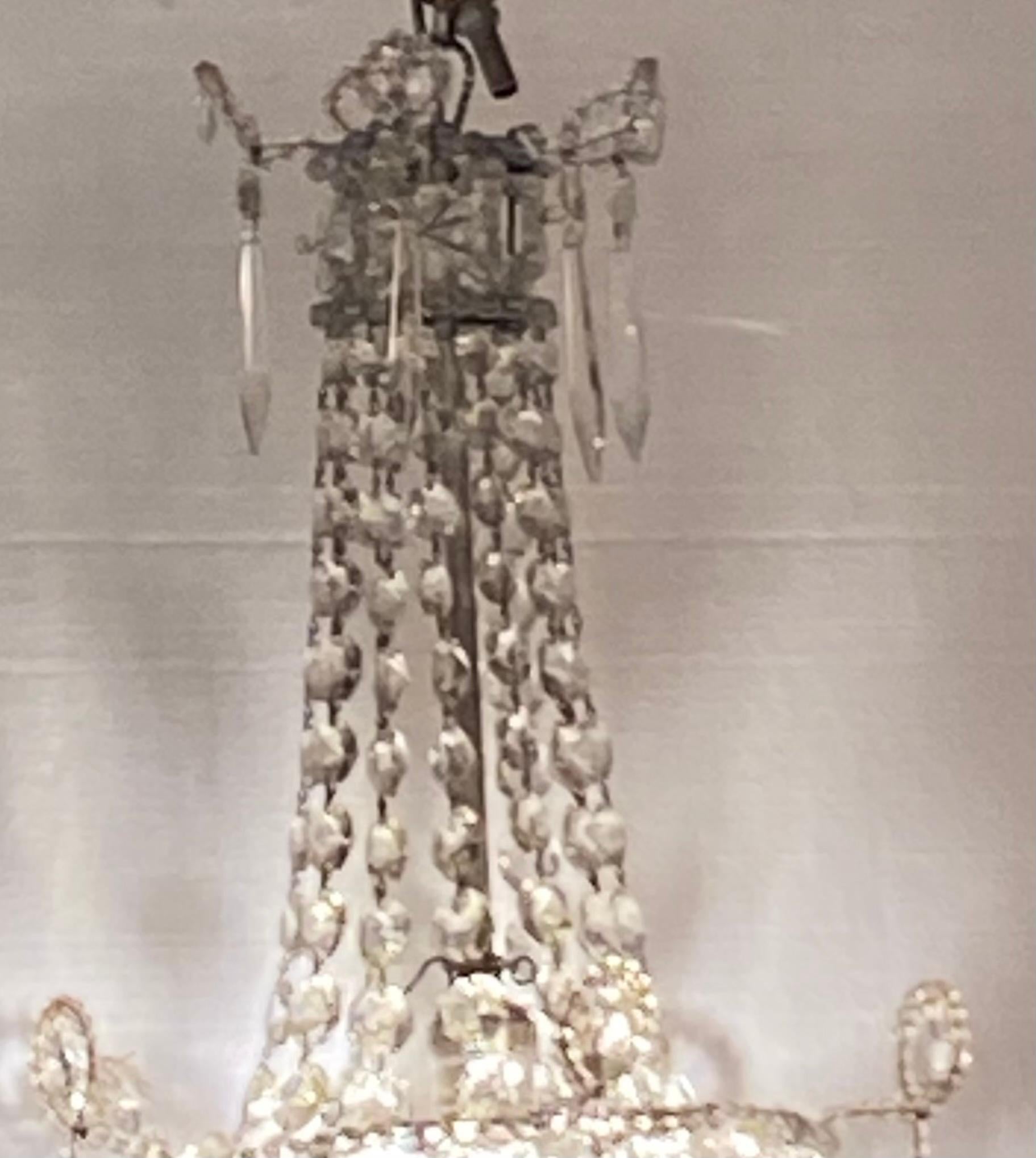 Small French crystal chandelier, 1 light on the fixture.