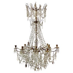 Lampadario a 12 luci in cristallo e bronzo del XIX secolo
