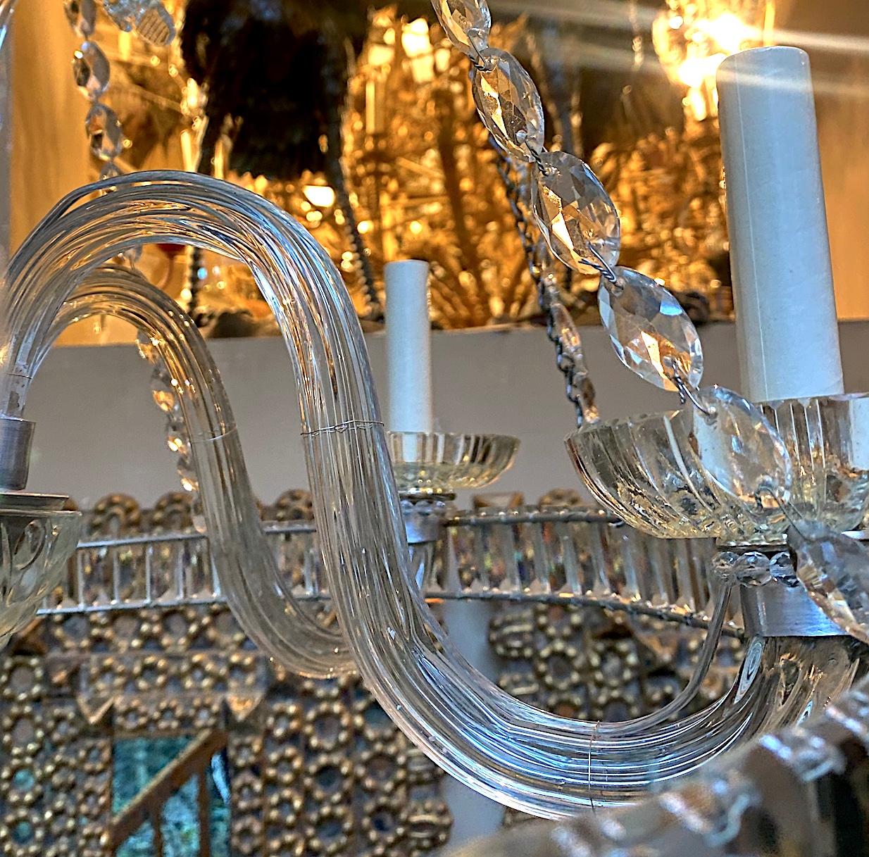 Antique Crystal Chandelier with Glass Flowers In Good Condition For Sale In New York, NY