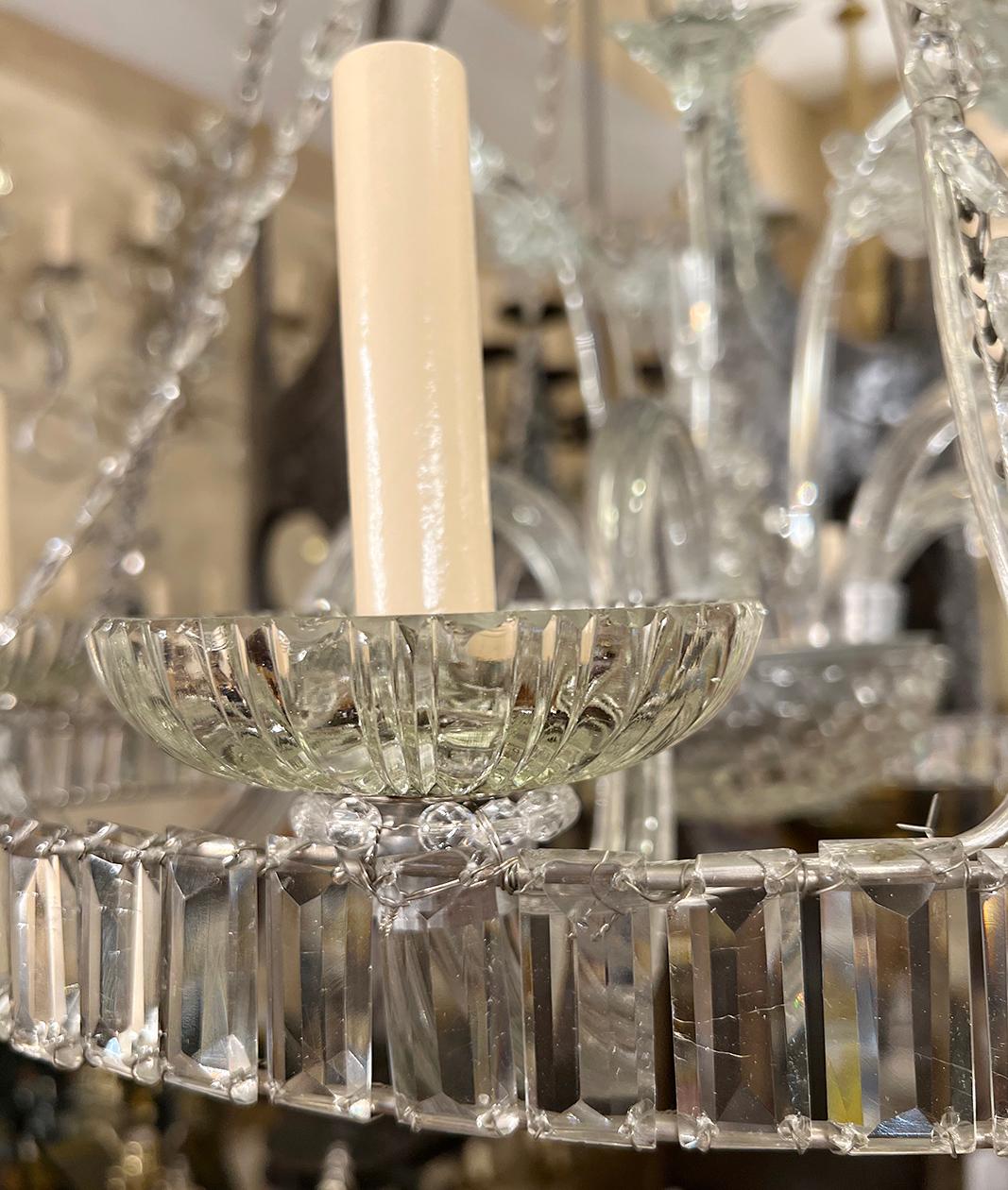 Early 20th Century Antique Crystal Chandelier with Glass Flowers For Sale