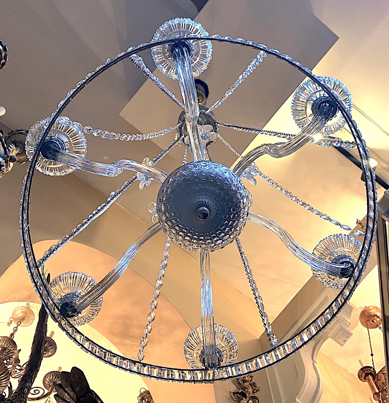 Antique Crystal Chandelier with Glass Flowers For Sale 4