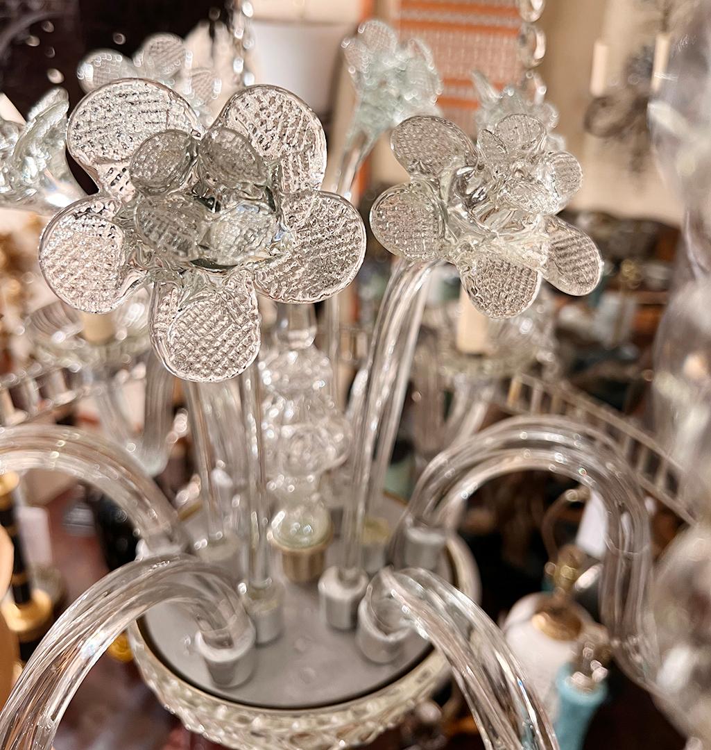 Antique Crystal Chandelier with Glass Flowers For Sale 1