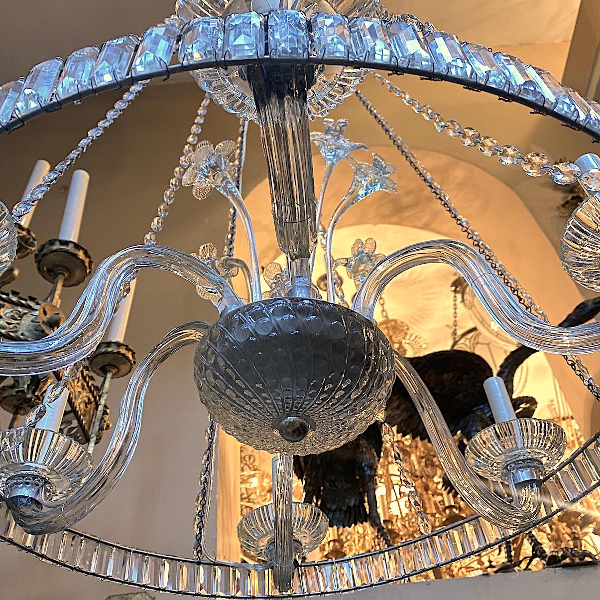 Antique Crystal Chandelier with Glass Flowers For Sale 3