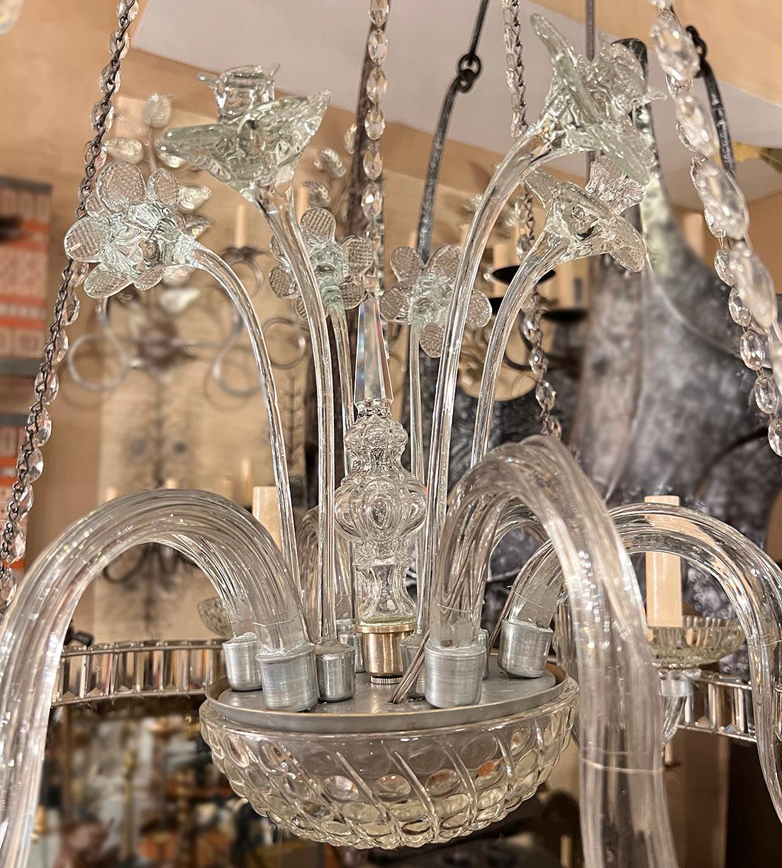 Antique Crystal Chandelier with Glass Flowers For Sale 2