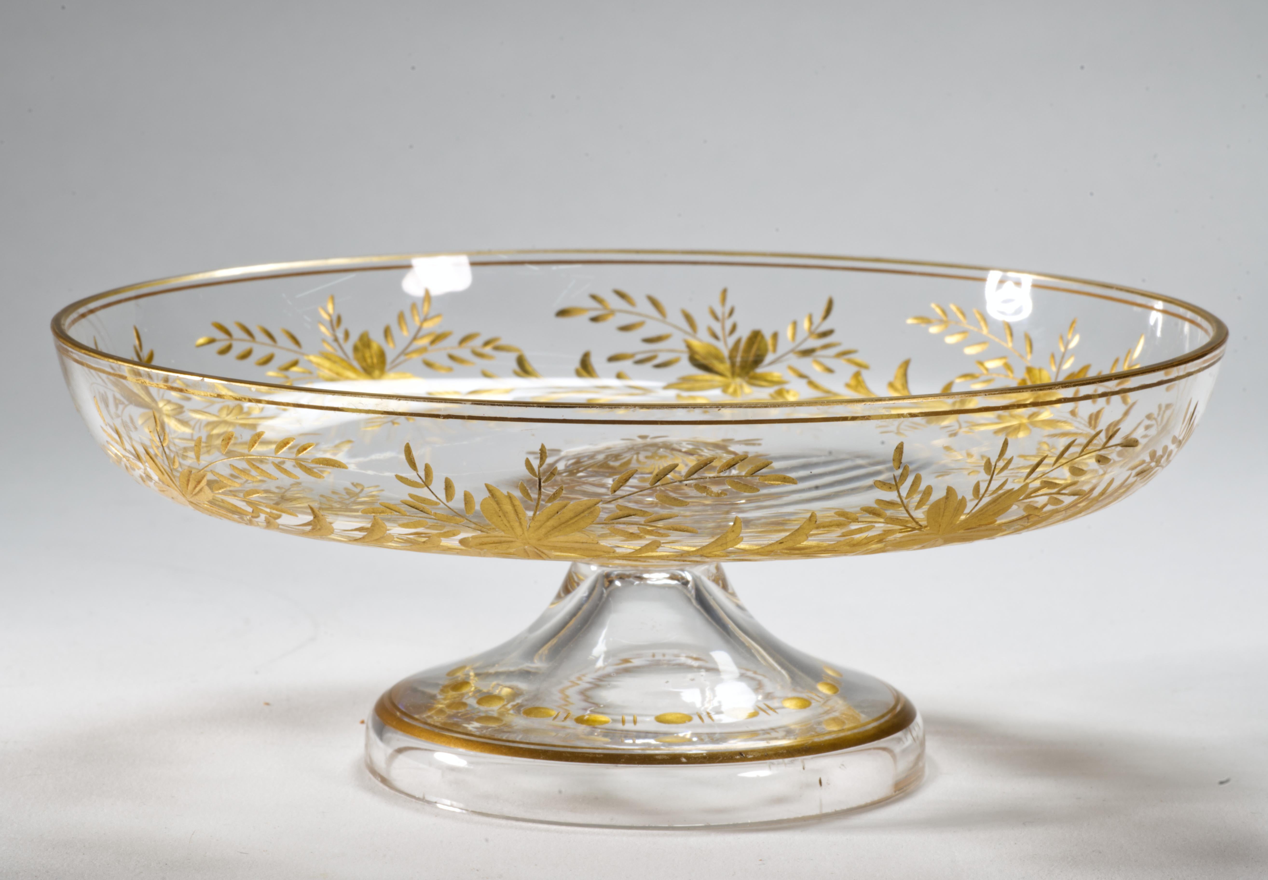 Antiguo Cuenco con Pie Tazza Tallado en Cristal Dorado, attrb a Josephinenhutte Checo en venta