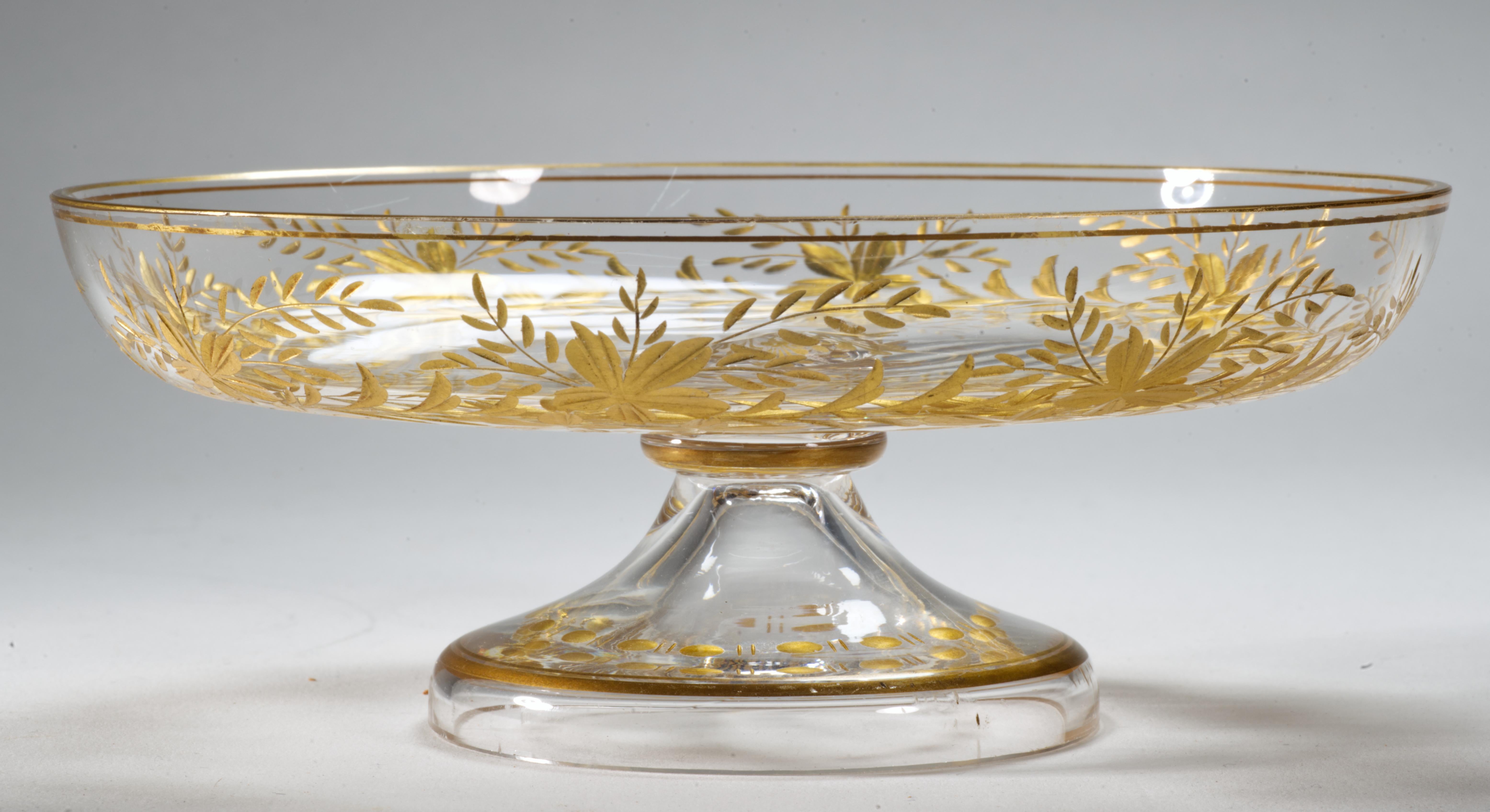 Antiguo Cuenco con Pie Tazza Tallado en Cristal Dorado, attrb a Josephinenhutte siglo XIX en venta