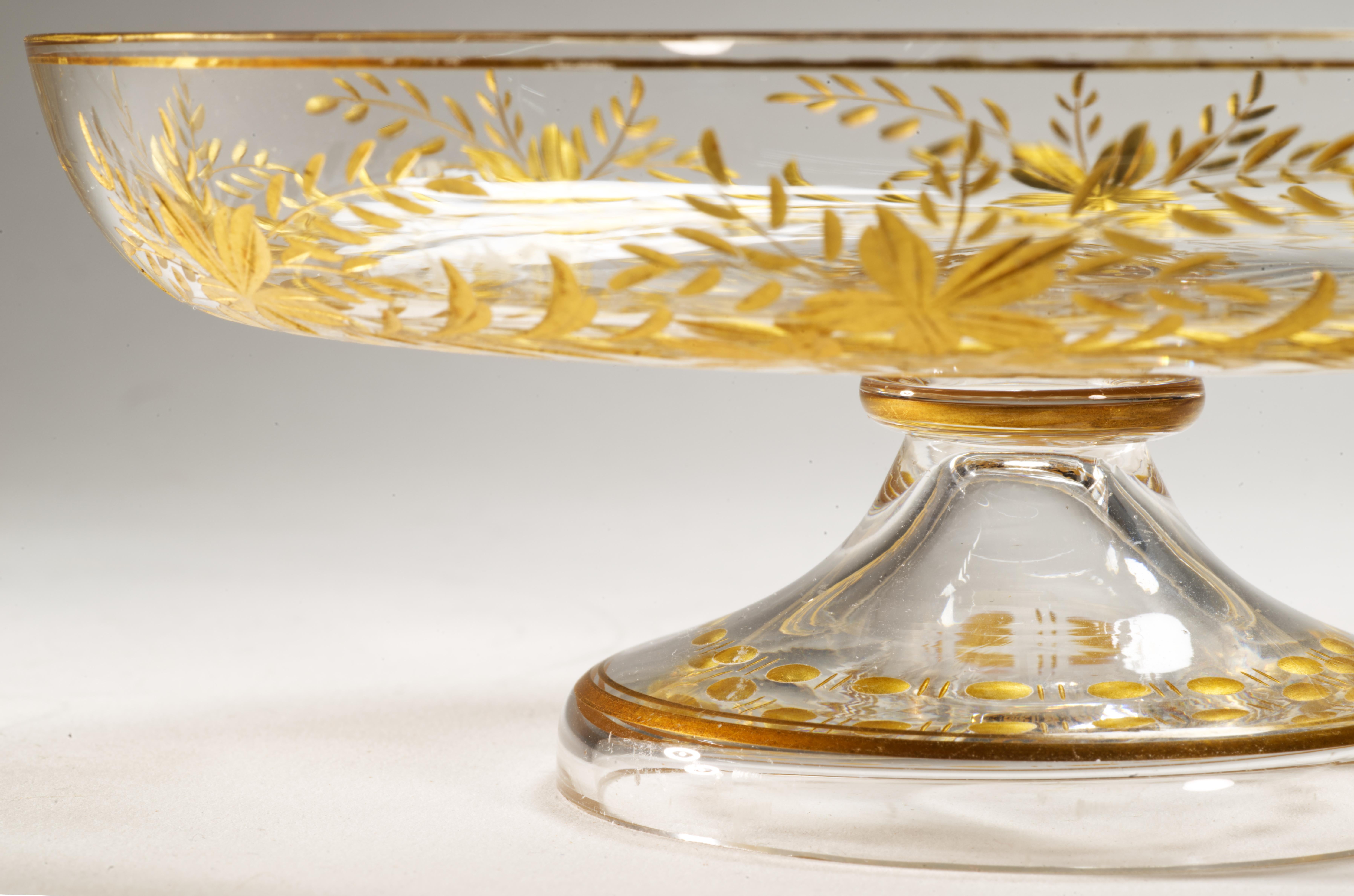 Antiguo Cuenco con Pie Tazza Tallado en Cristal Dorado, attrb a Josephinenhutte Oro en venta