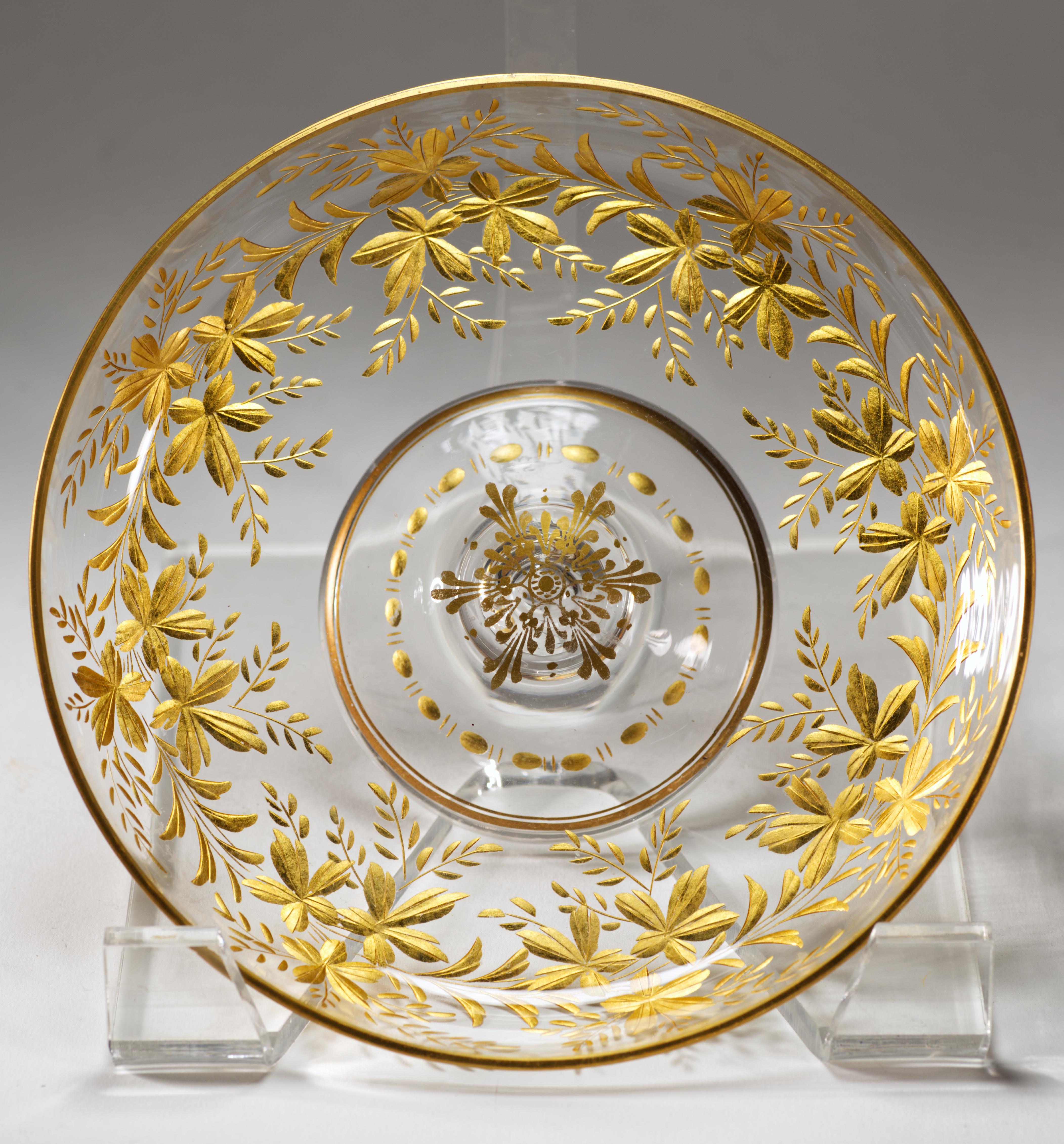 Antiguo Cuenco con Pie Tazza Tallado en Cristal Dorado, attrb a Josephinenhutte en venta 1