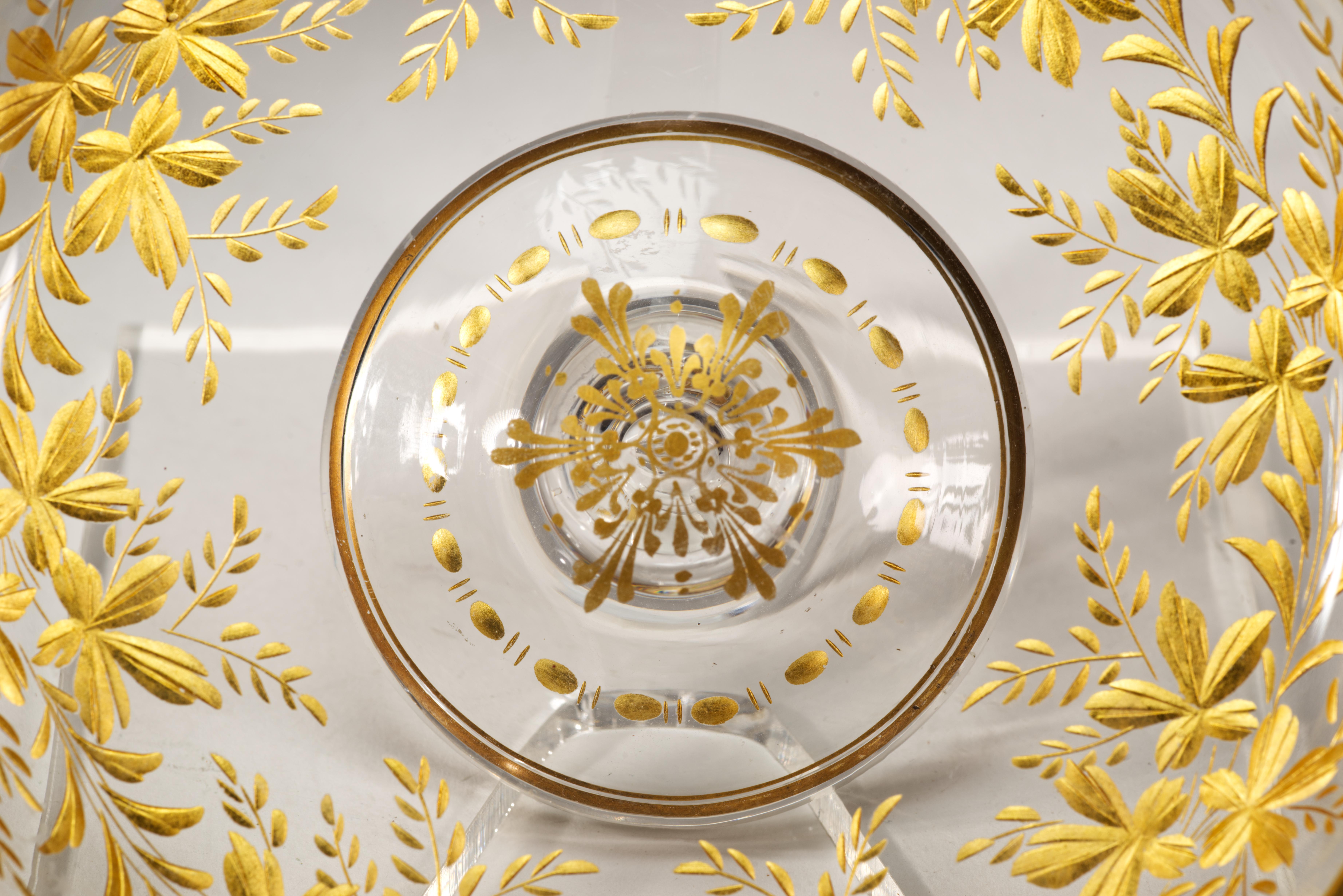 Antiguo Cuenco con Pie Tazza Tallado en Cristal Dorado, attrb a Josephinenhutte en venta 2