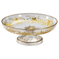 Antique Crystal Cut Gilded Tazza Footed Bowl, attrb to Josephinenhutte