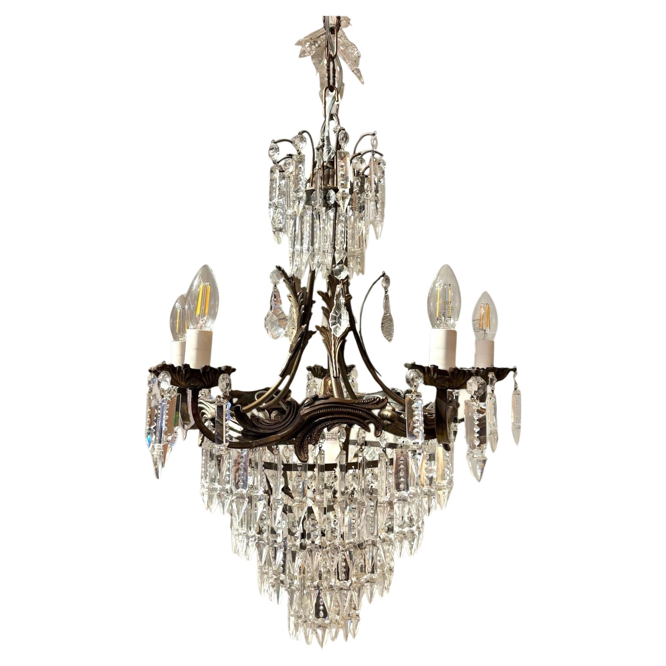 Antigua araña italiana de cristal estilo Imperio, años 50