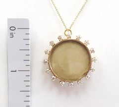Antique Crystal Frame Locket Pin Pendant with 1.12 Carat in Diamonds 14 Karat