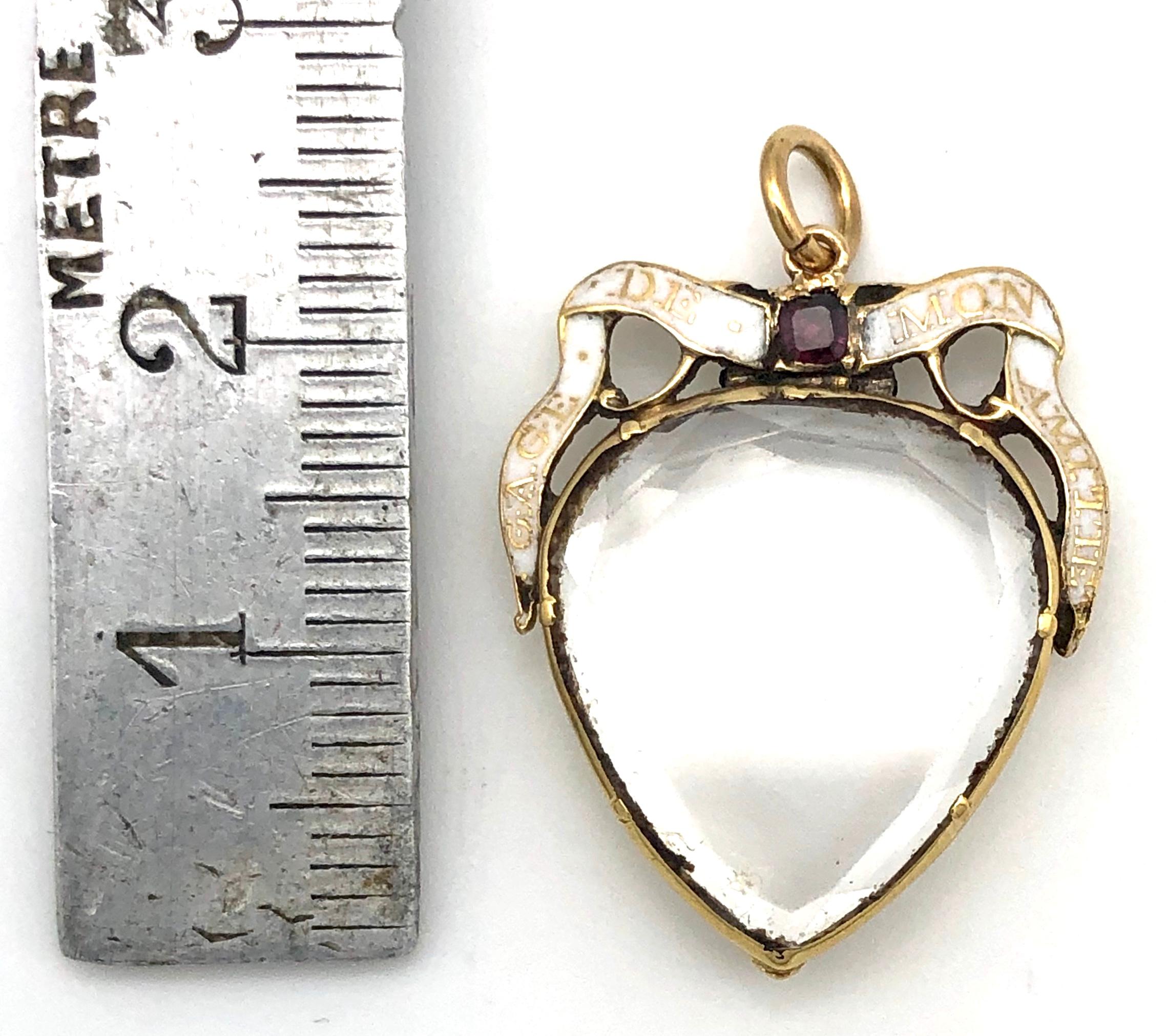 Women's Antique Love Friendship Heart Garnet Gold Enamel Pendant Locket George II 