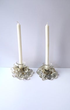 Art Deco Crystal Fruit Leaf Candlesticks Holders, Pair