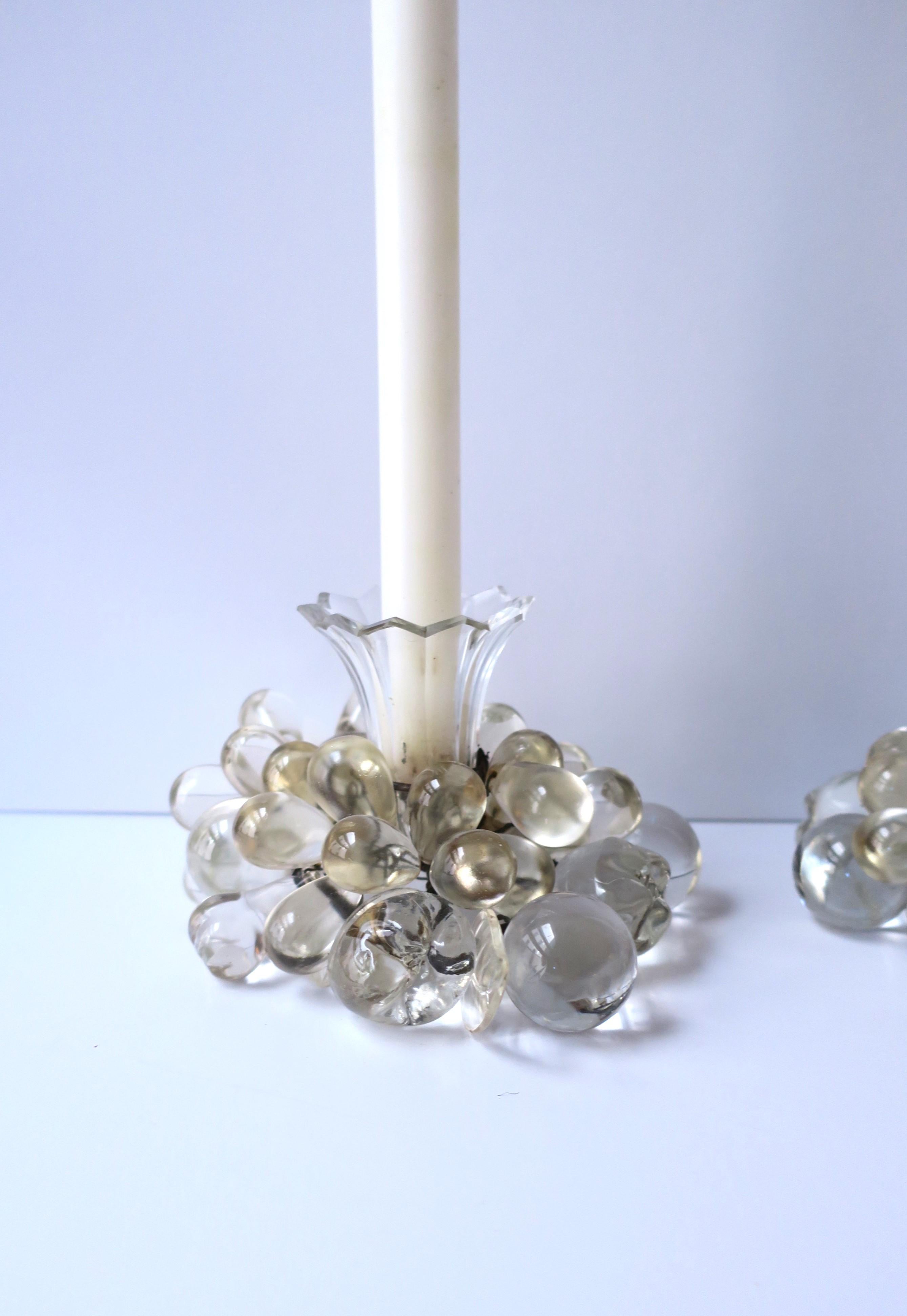 Art Deco Crystal Fruit and Leaf Candlesticks Holders, Pair In Good Condition For Sale In New York, NY