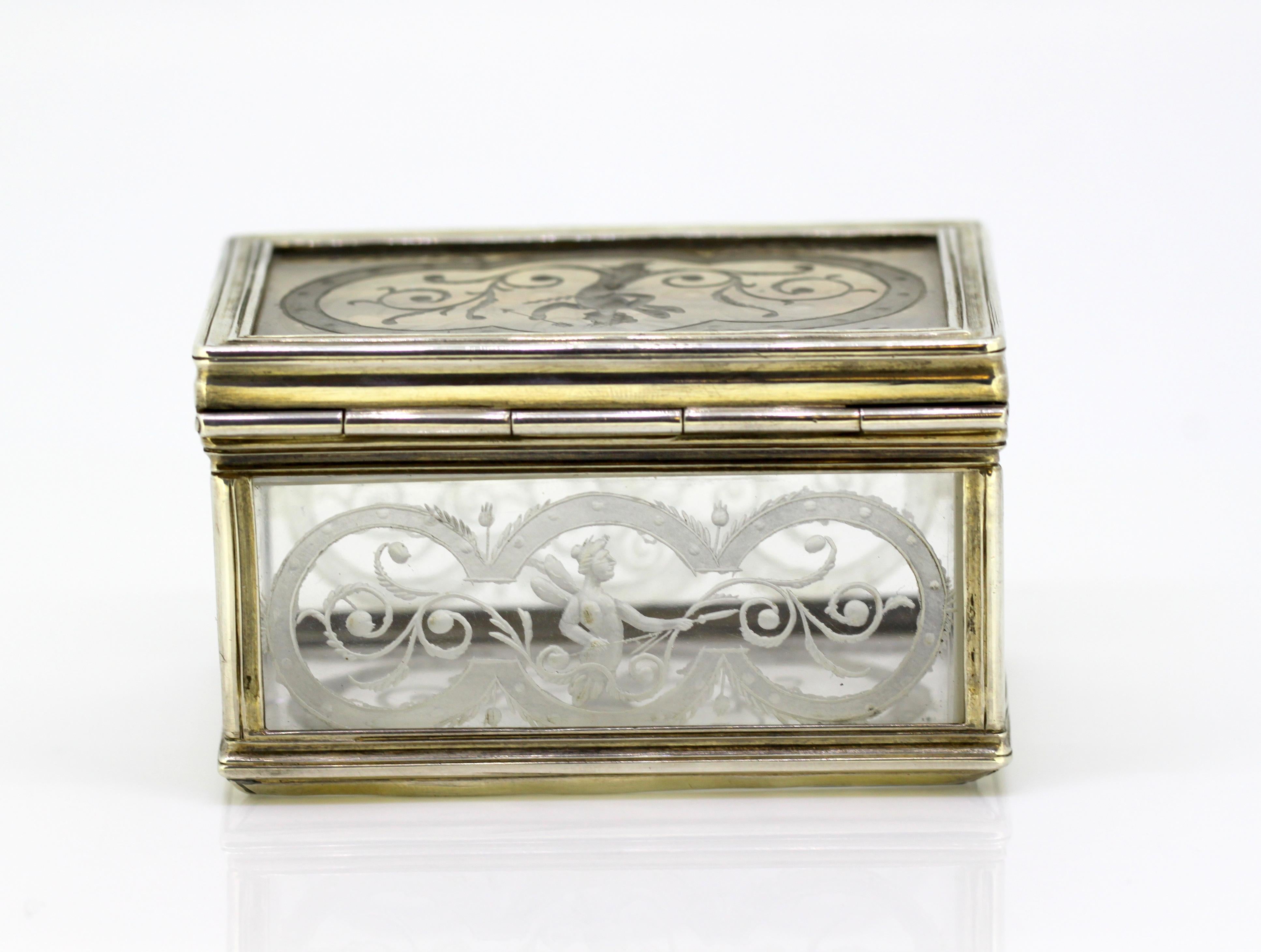 French Antique Crystal Glass and Silver Snuff / Pill Box, France, 17th Century