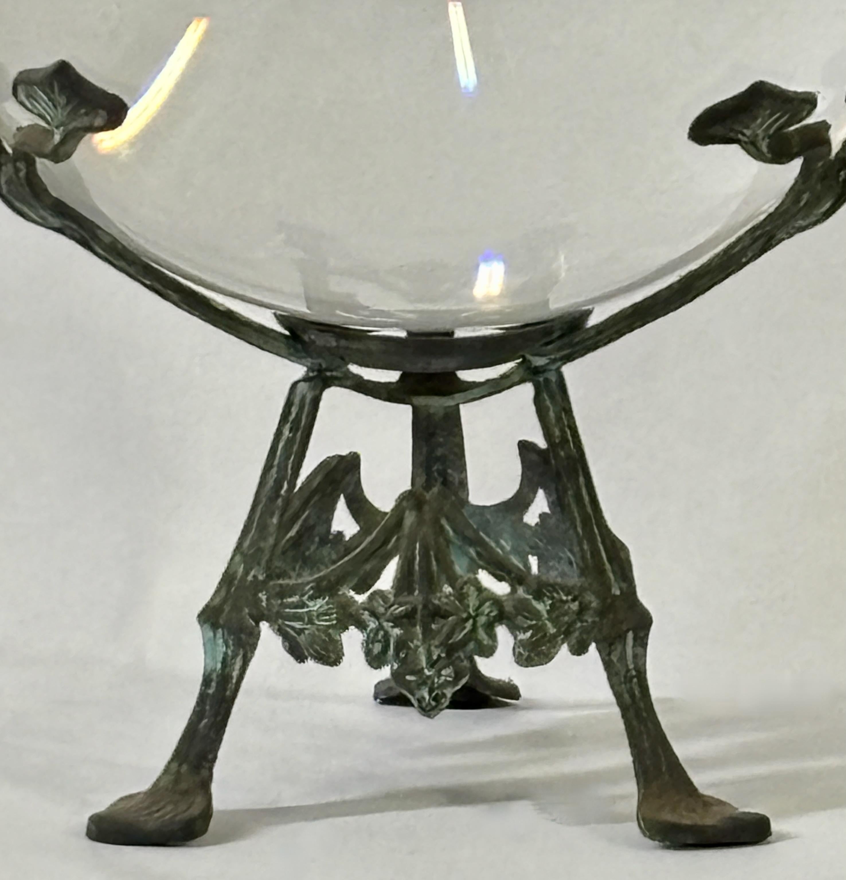 Antique Crystal Glass Ball on Art Nouveau Bronze Stand In Good Condition In San Francisco, CA