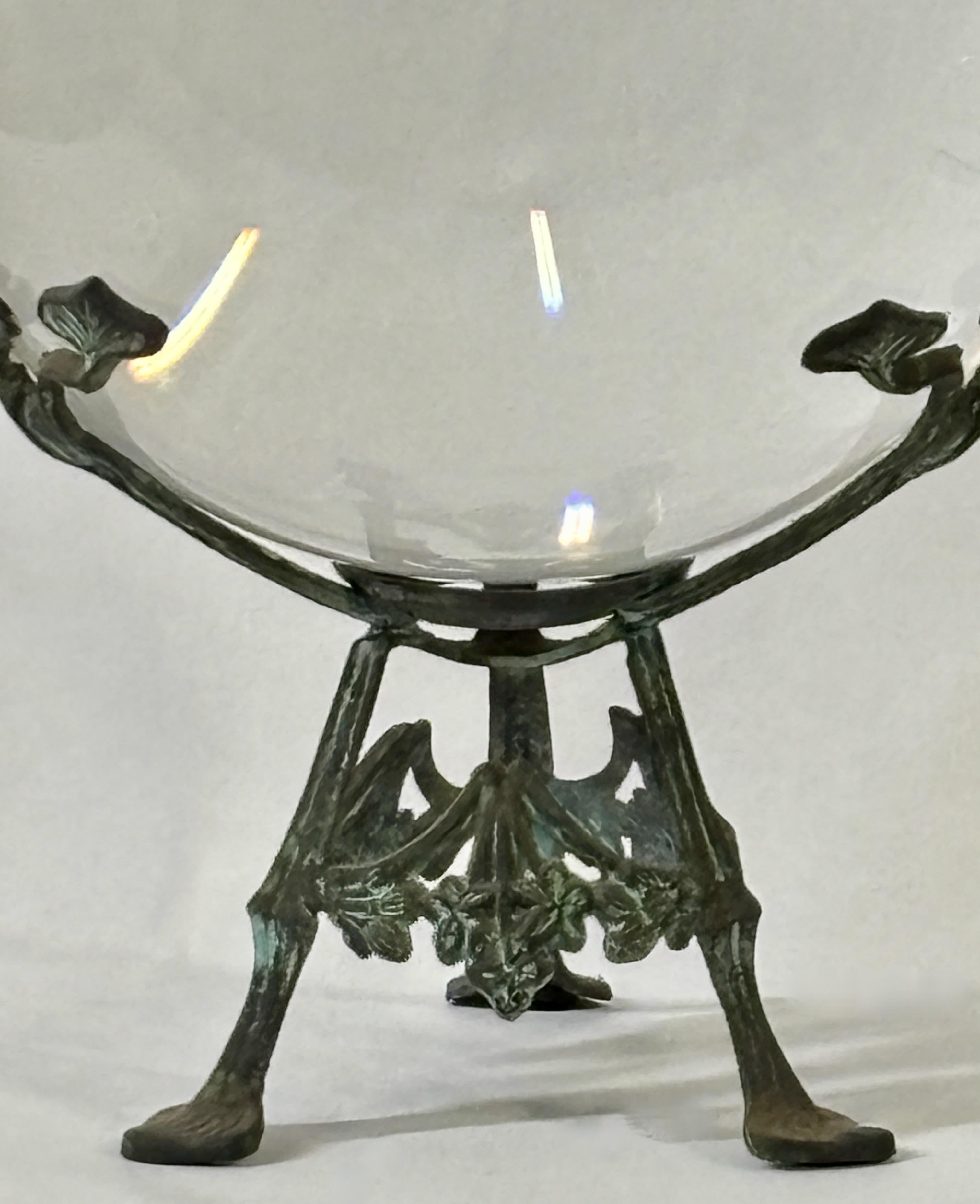 Antique Crystal Glass Ball on Art Nouveau Bronze Stand 1