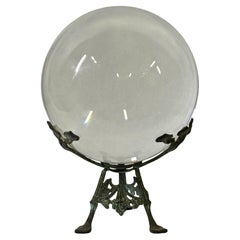 Antique Crystal Glass Ball on Art Nouveau Bronze Stand
