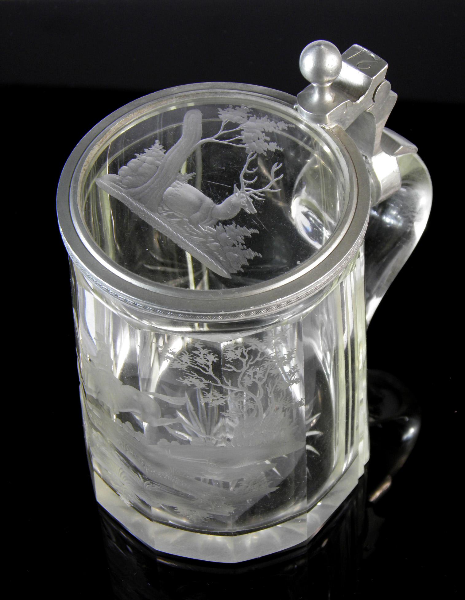 Antique Crystal Glass Goblet Hunting Motive Rider on Horseback, 19th Century 5