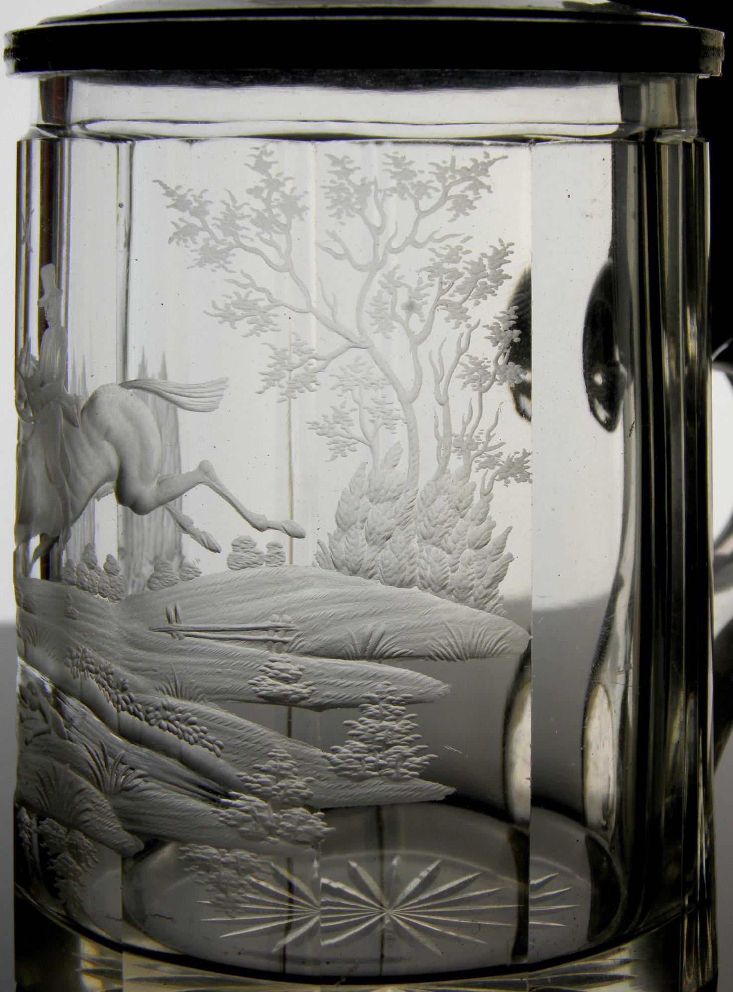 Antique Crystal Glass Goblet Hunting Motive Rider on Horseback, 19th Century 2