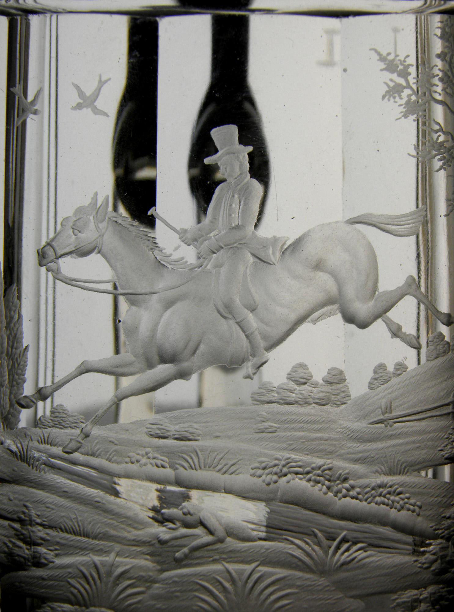 Antique Crystal Glass Goblet Hunting Motive Rider on Horseback, 19th Century 3