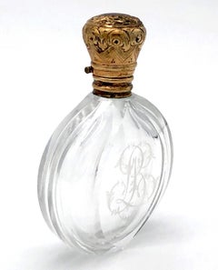 Antique Early Victorian Crystal Glass Gold Scent Bottle Perfume Bottle