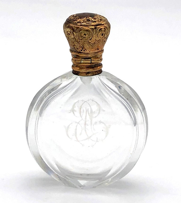 Antique Crystal Glass Gold Perfume Flask Bottle For Sale at 1stdibs