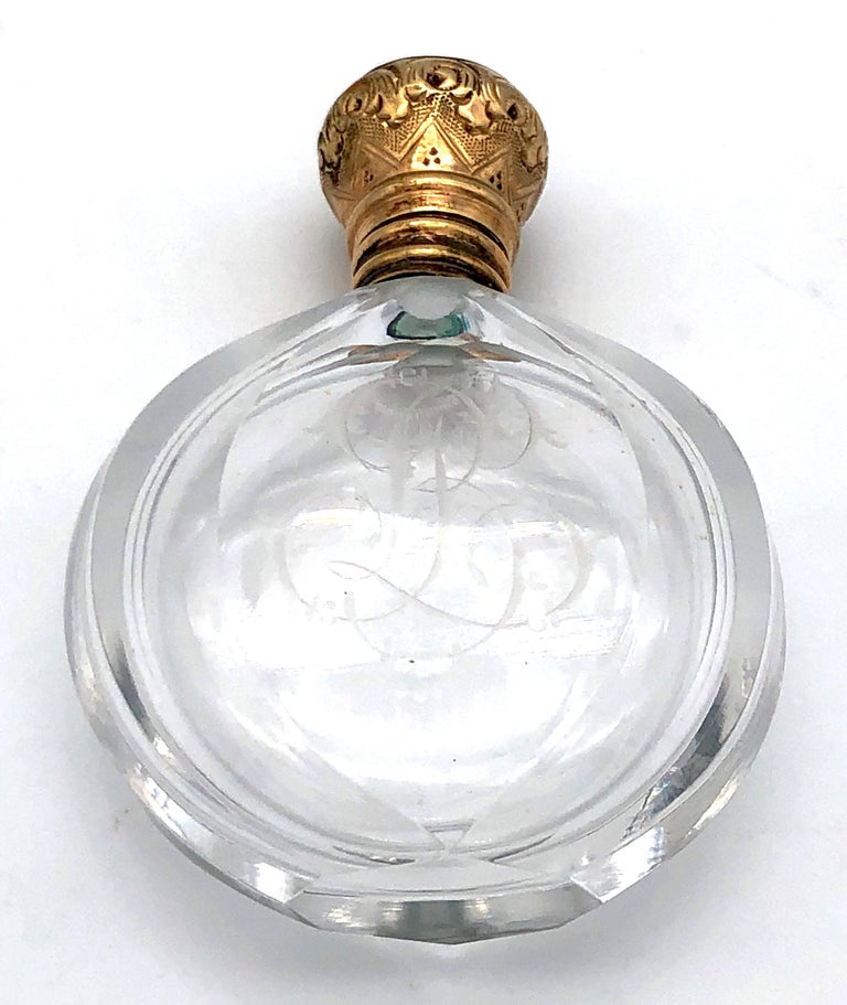 Antique Crystal Glass Gold Perfume Flask Bottle For Sale at 1stdibs