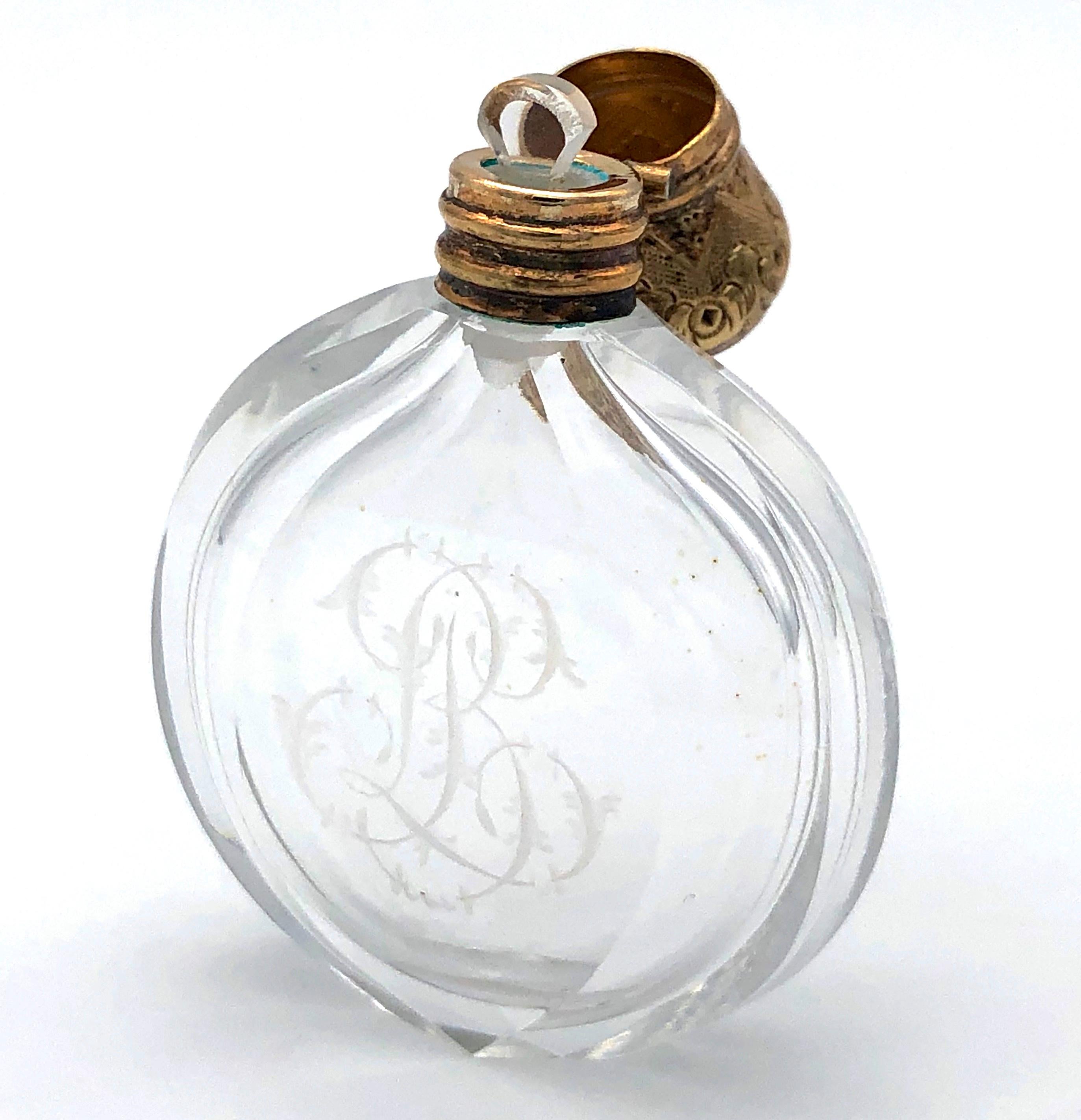 Women's Antique Early Victorian Crystal Glass Gold Scent Bottle Perfume Bottle