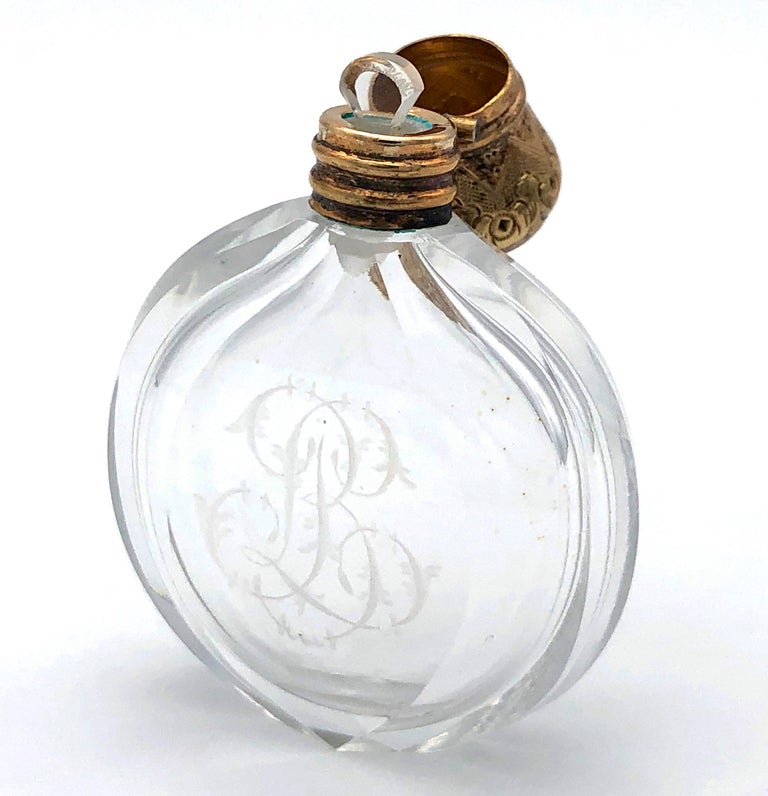 Antique Crystal Glass Gold Perfume Flask Bottle For Sale at 1stdibs