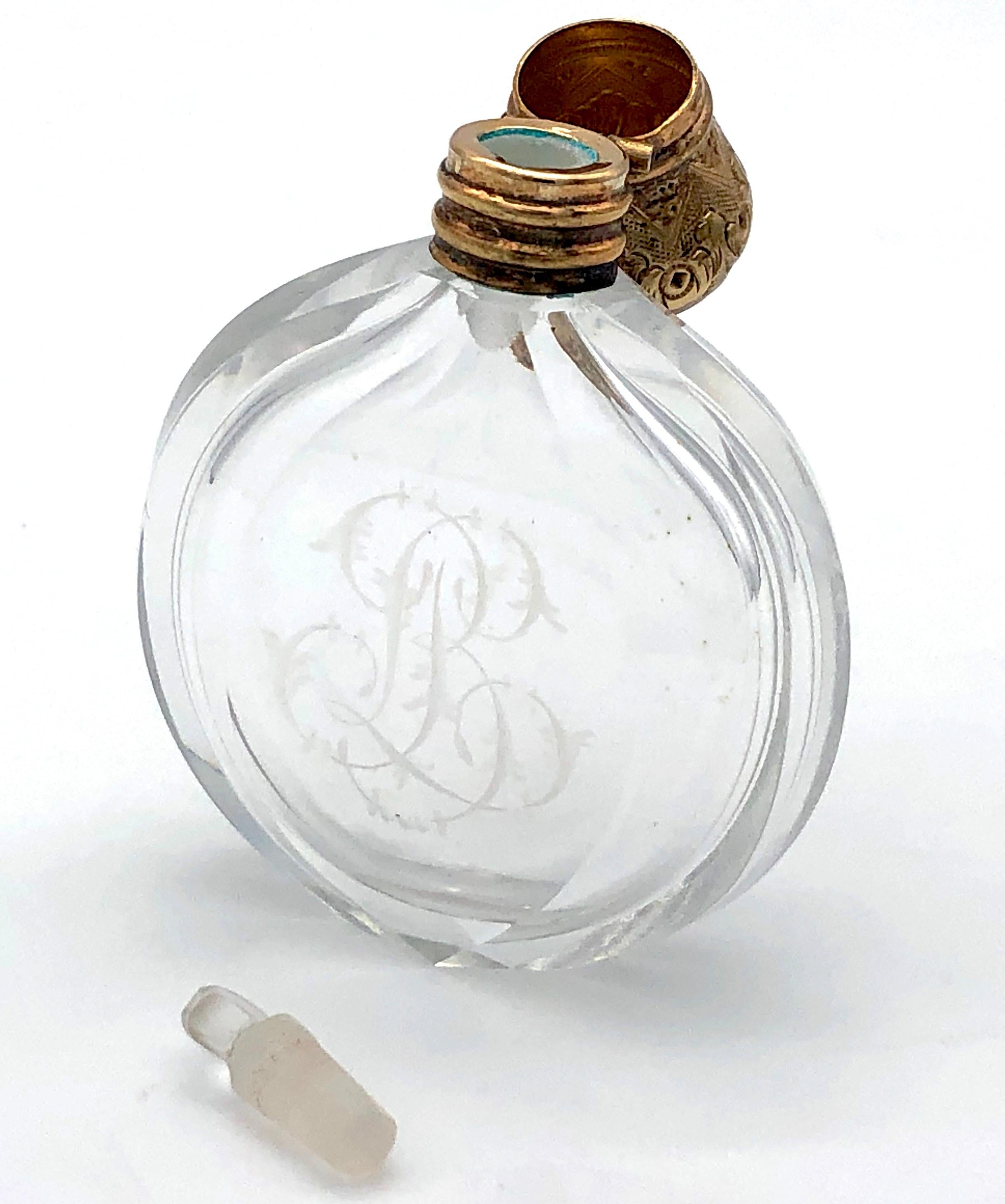 Antique Early Victorian Crystal Glass Gold Scent Bottle Perfume Bottle 1