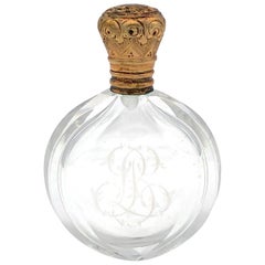 Flacon de parfum ancien en cristal et verre à parfum doré du début de l'ère victorienne