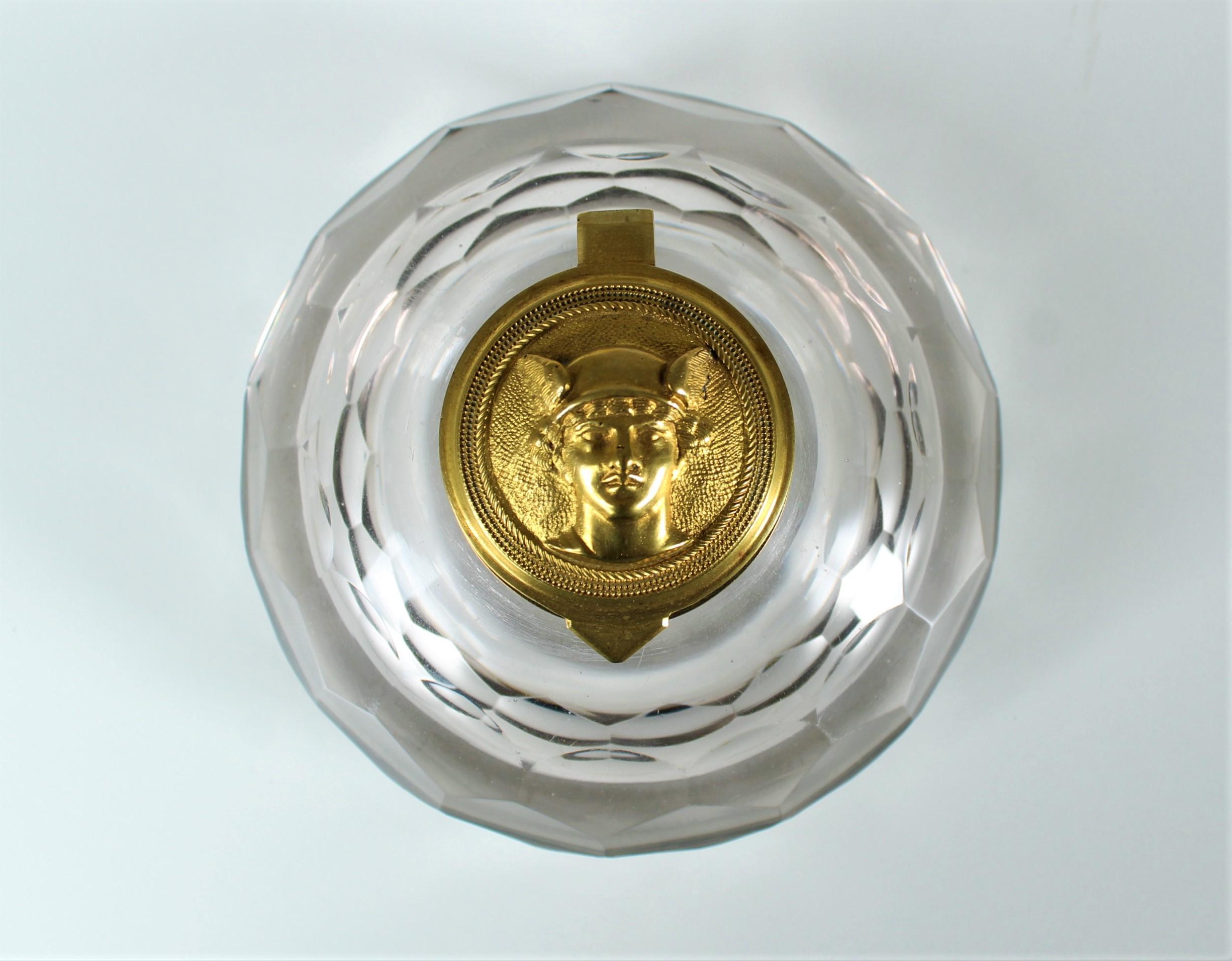 Late Victorian Antique Crystal Glass Inkwell, Hermes, France, Circa 1880 For Sale