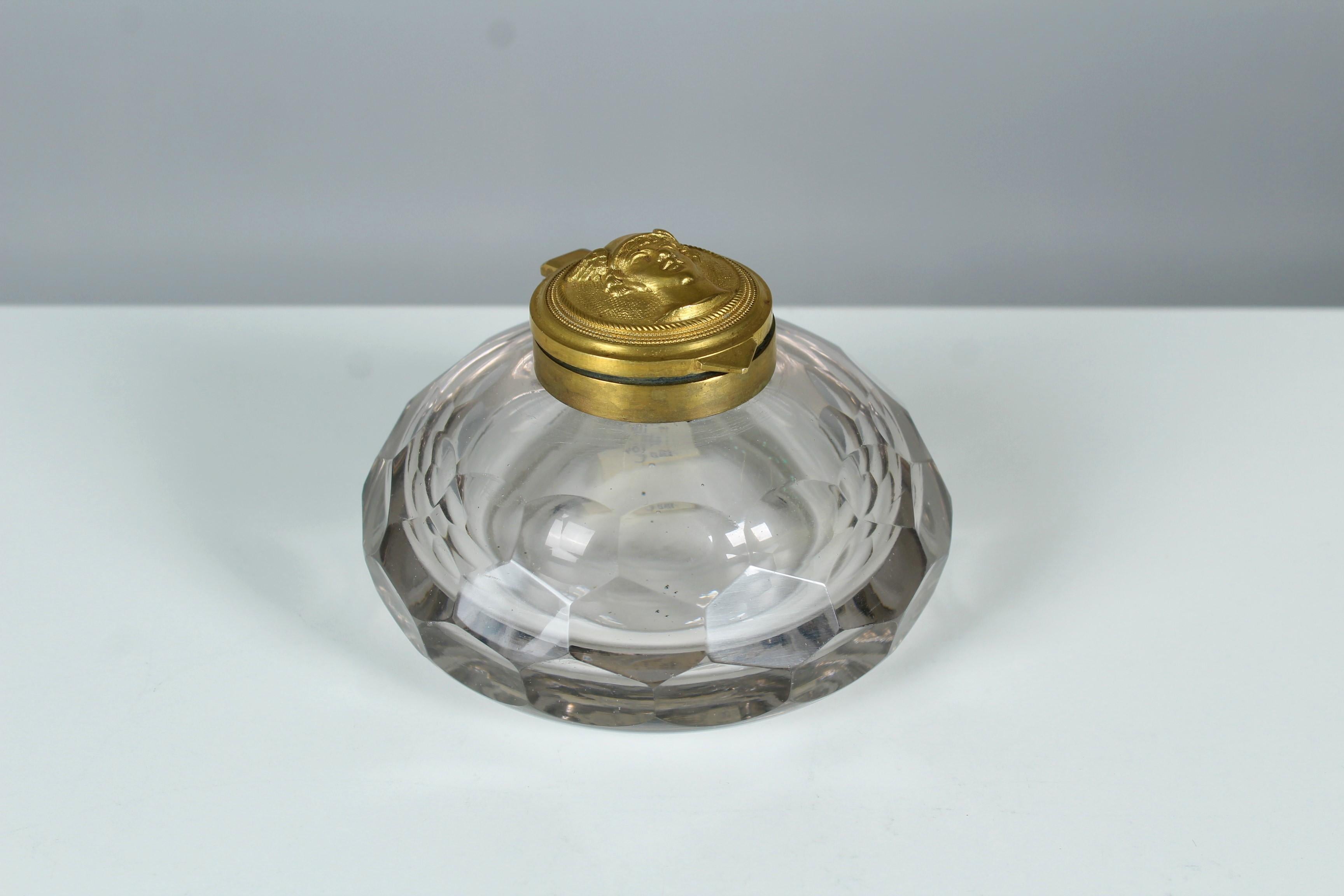 French Antique Crystal Glass Inkwell, Hermes, France, Circa 1880 For Sale