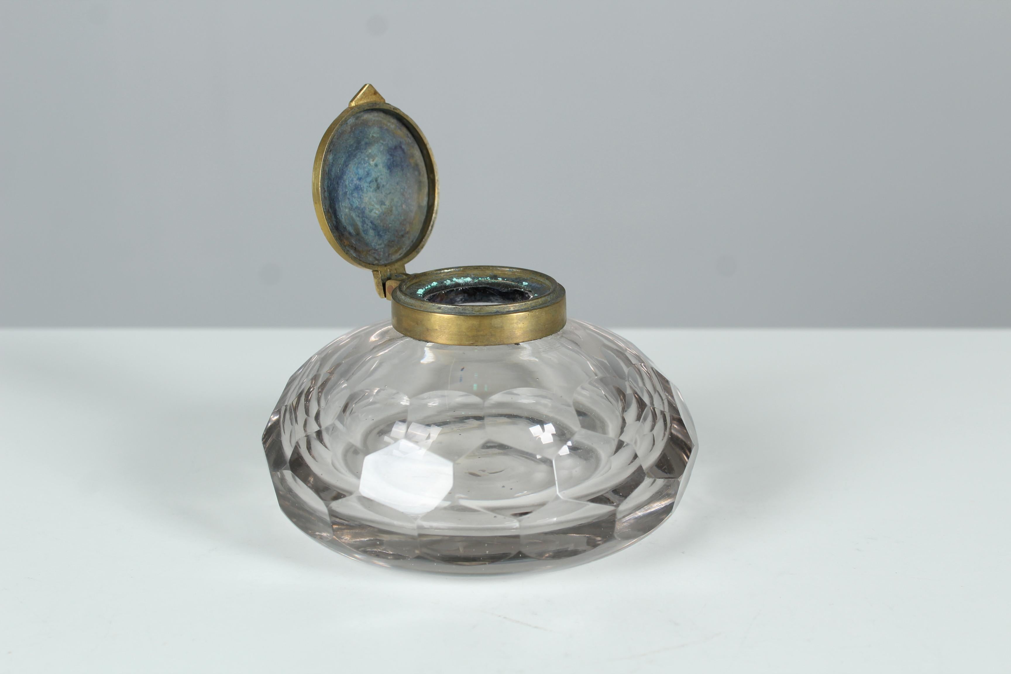 Antique Crystal Glass Inkwell, Hermes, France, Circa 1880 For Sale 1