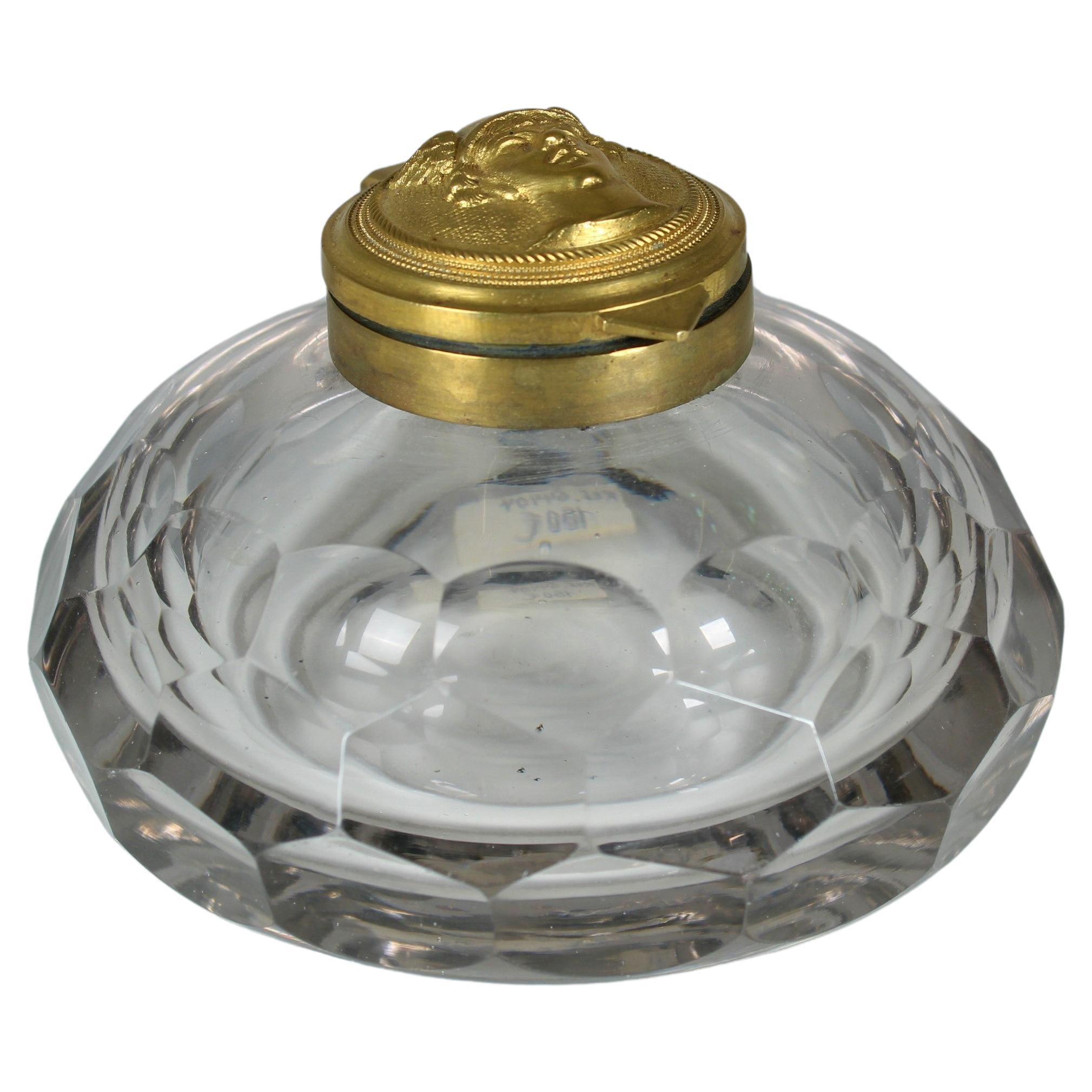 Antique Crystal Glass Inkwell, Hermes, France, Circa 1880