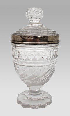 Antique Crystal Jar & Cover with Silver Mount c.1800