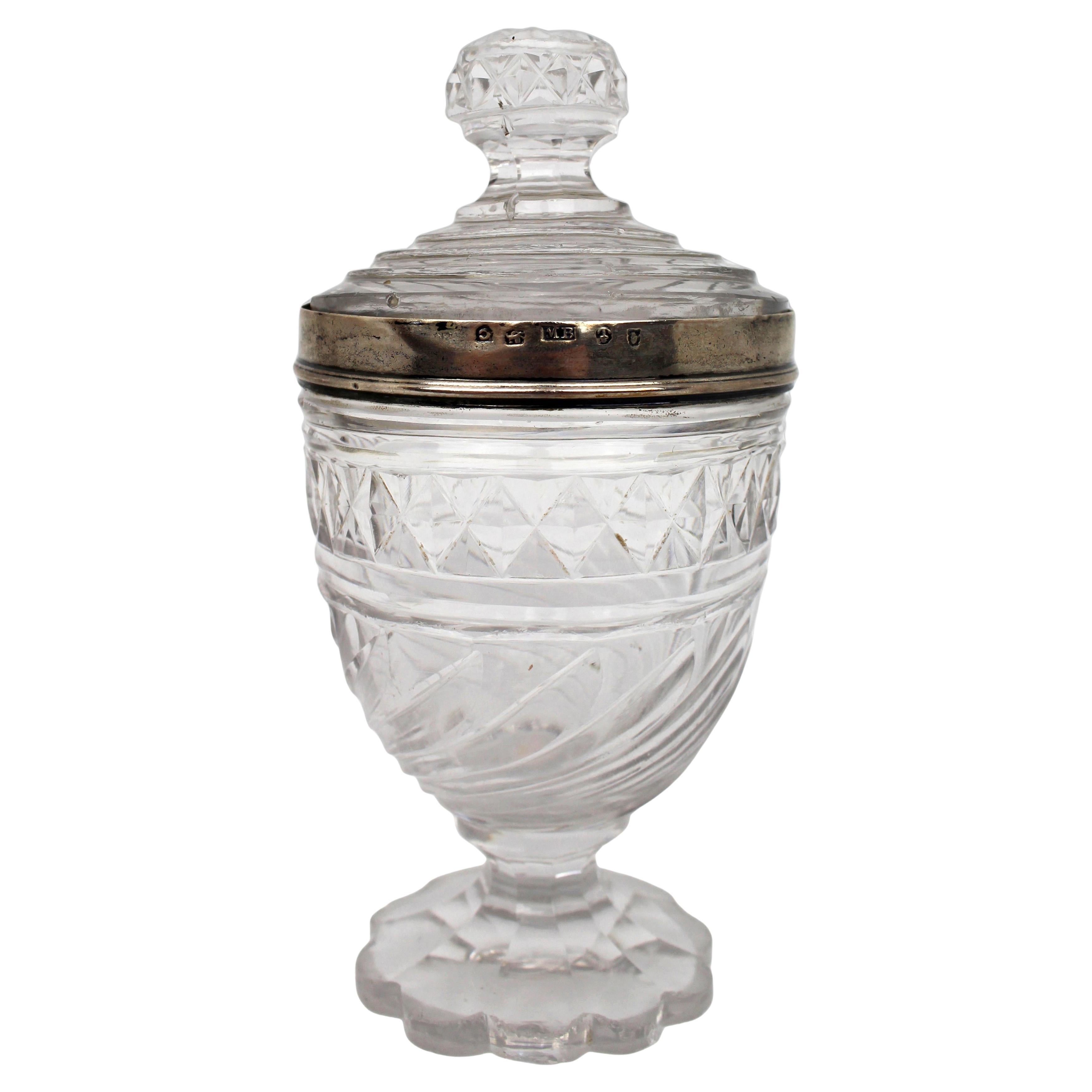 Antique Crystal Jar & Cover with Silver Mount c.1800
