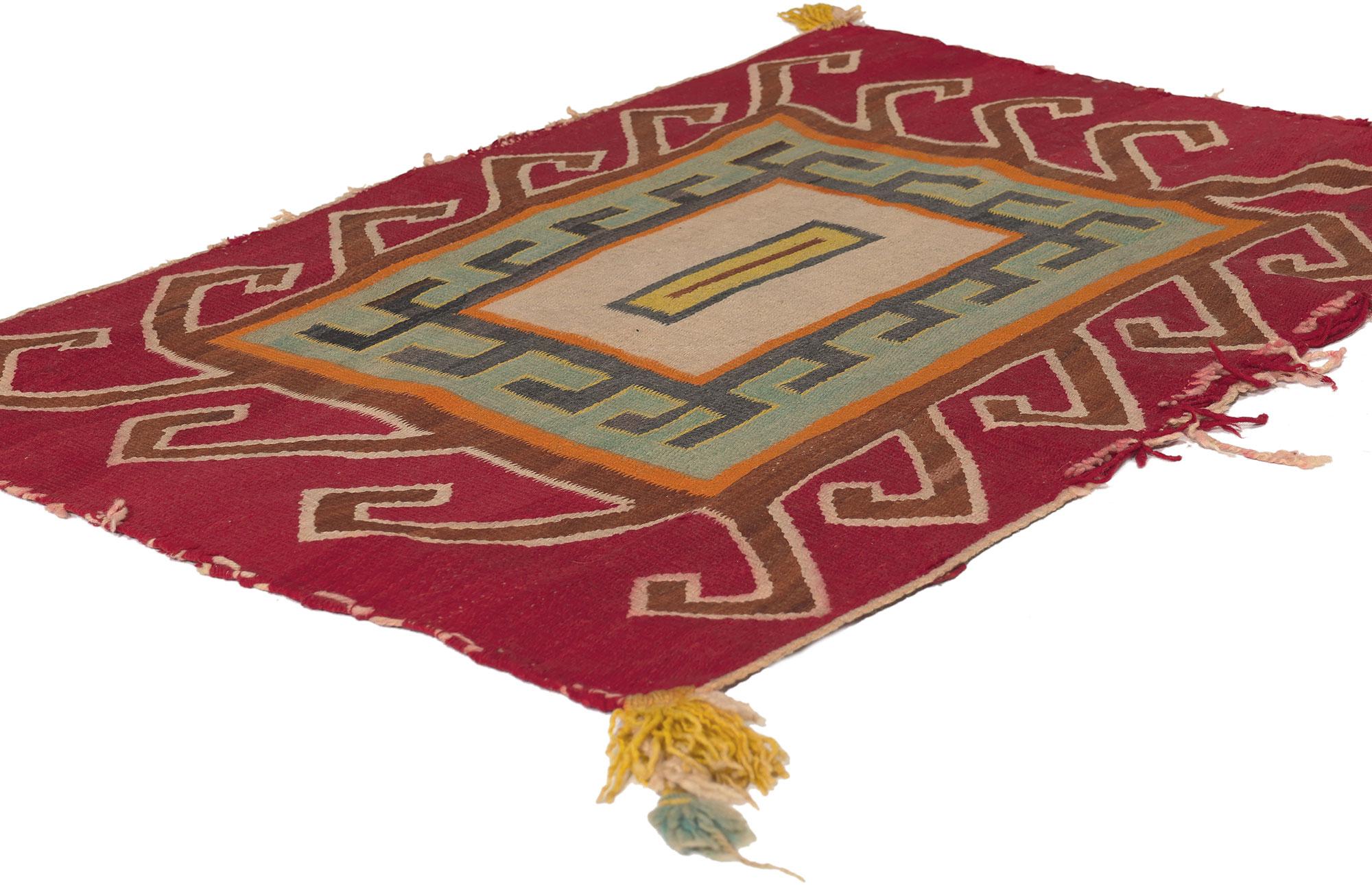 78640 Alfombra Kilim de estilo navajo Germantown de finales del siglo XIX, 2,00 x 3,07 m. Tejida en el crepúsculo del siglo XIX, esta antigua alfombra kilim de estilo navajo de Germantown es un fragmento lírico de una época transformadora, en la que