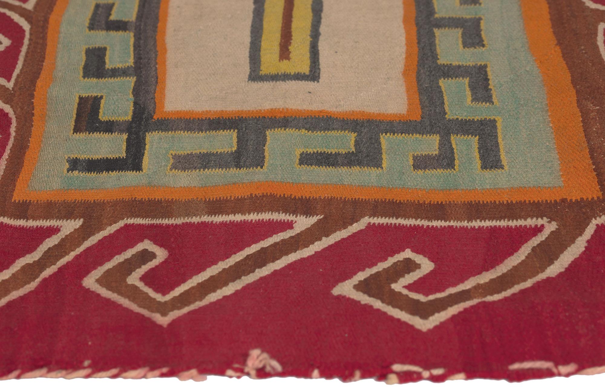 Antique Crystal Navajo Rug, Native American Meets Southwest Boho  In Distressed Condition For Sale In Dallas, TX