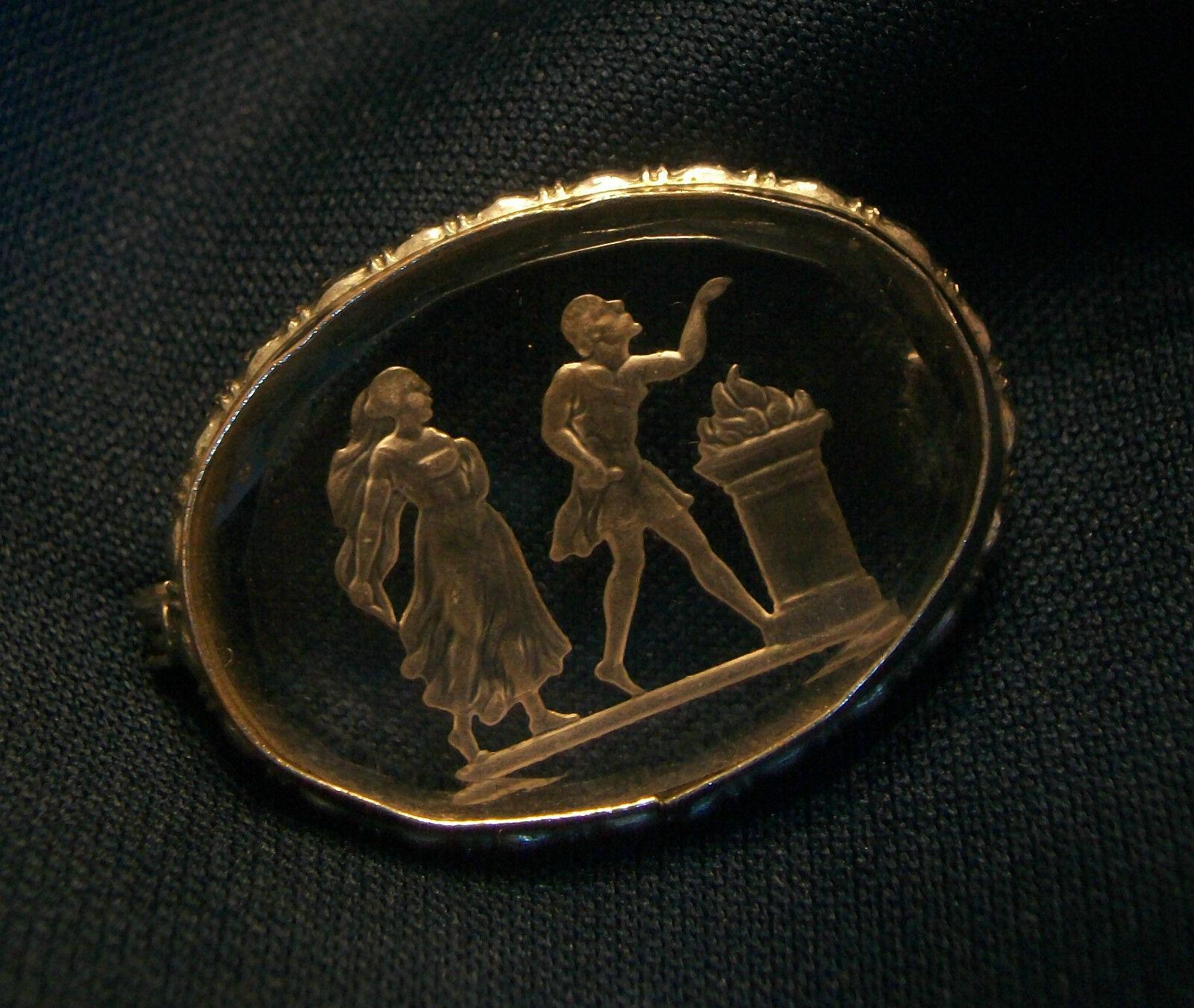 Neoclassical Antique Crystal Reverse Intaglio Brooch, Unsigned, France, Early 20th Century