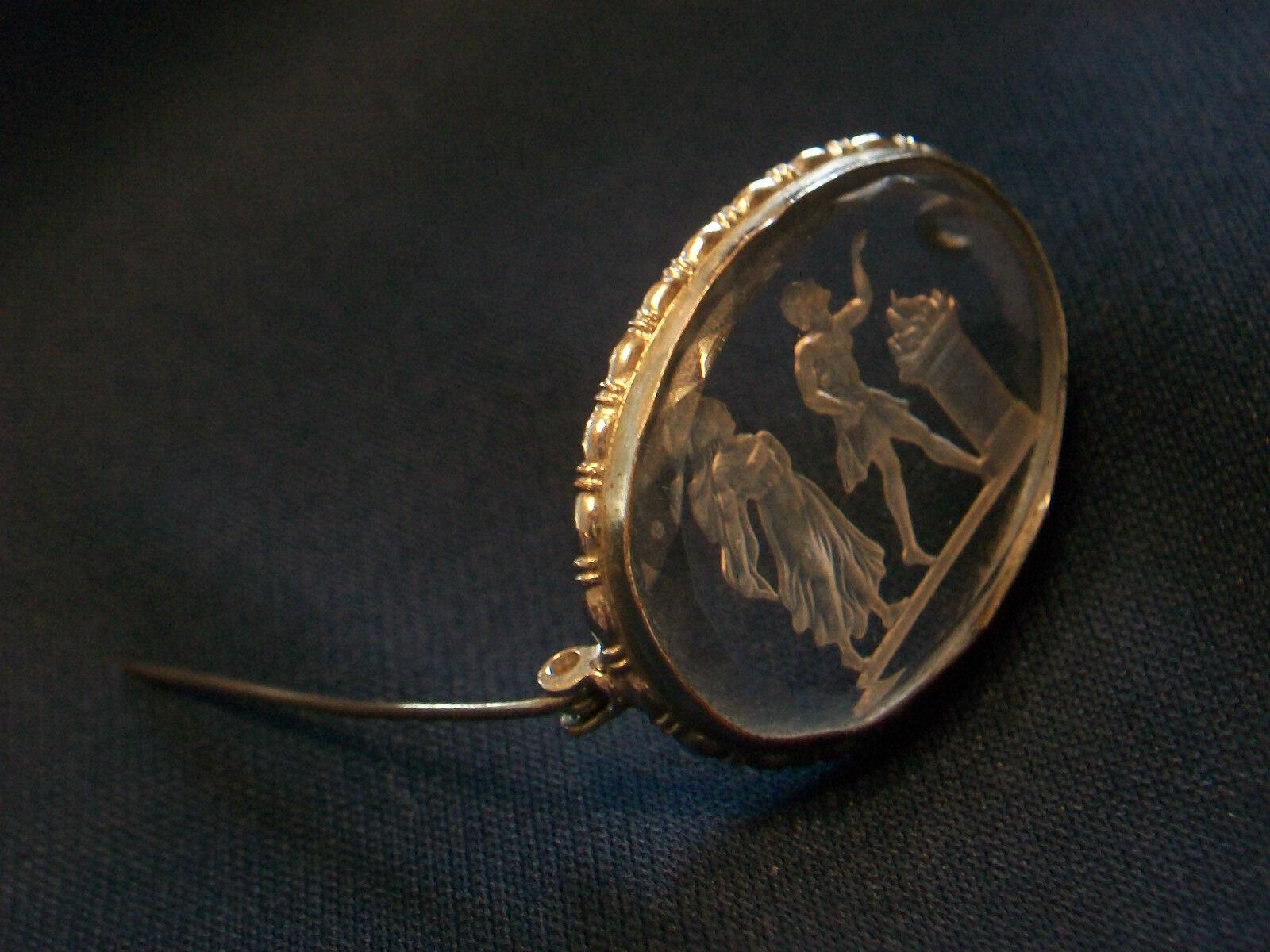 Women's or Men's Antique Crystal Reverse Intaglio Brooch, Unsigned, France, Early 20th Century